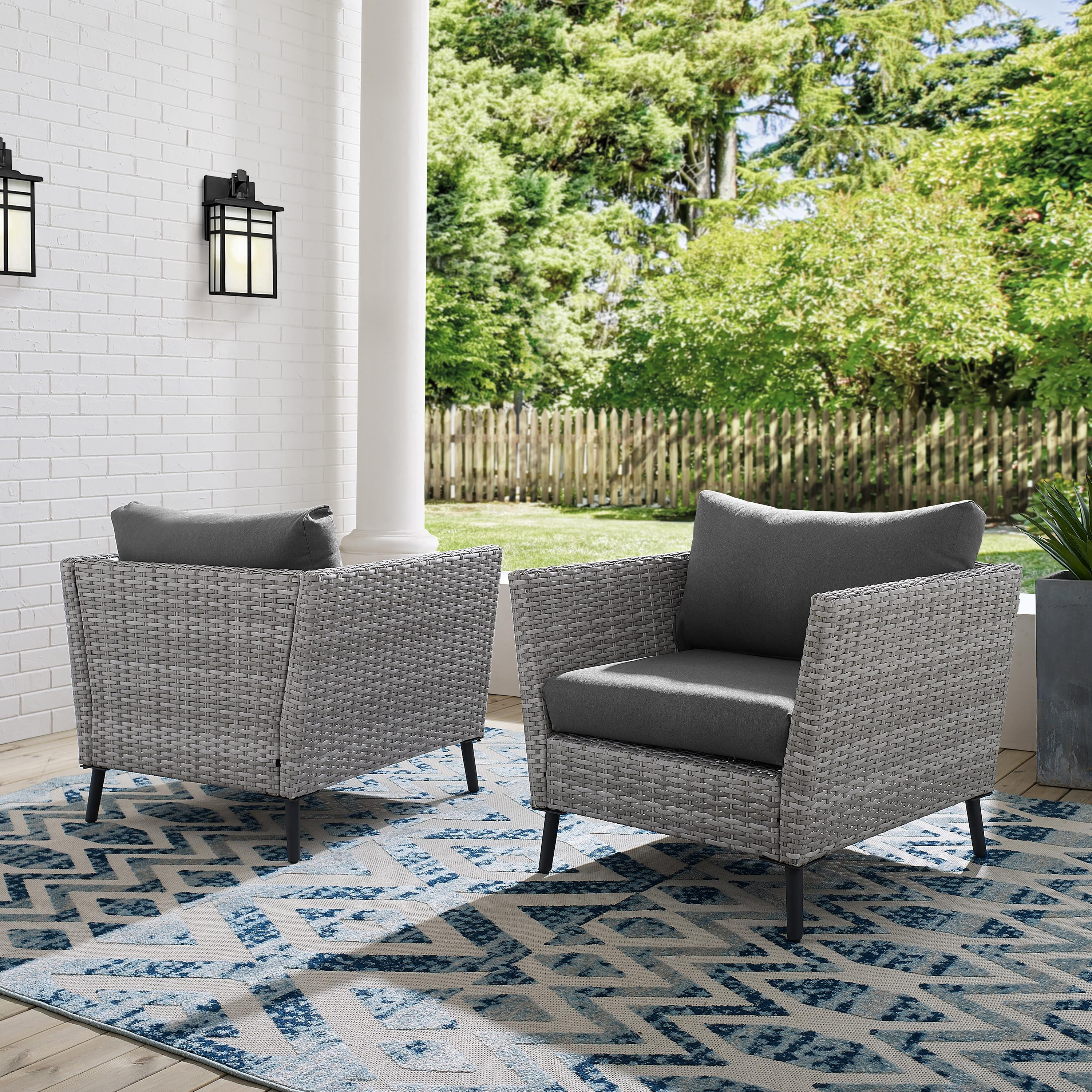 Crosley Richland Wicker Patio Arm Chair in Gray (Set of 2)