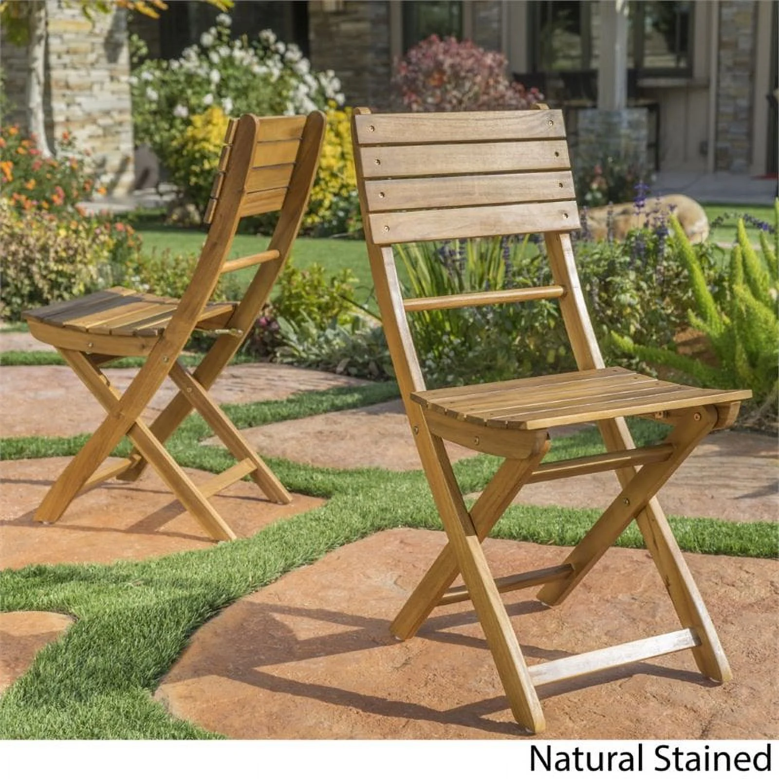 Noble House Positano Wooden Foldable Patio Dining Chair in Natural (Set of 2)