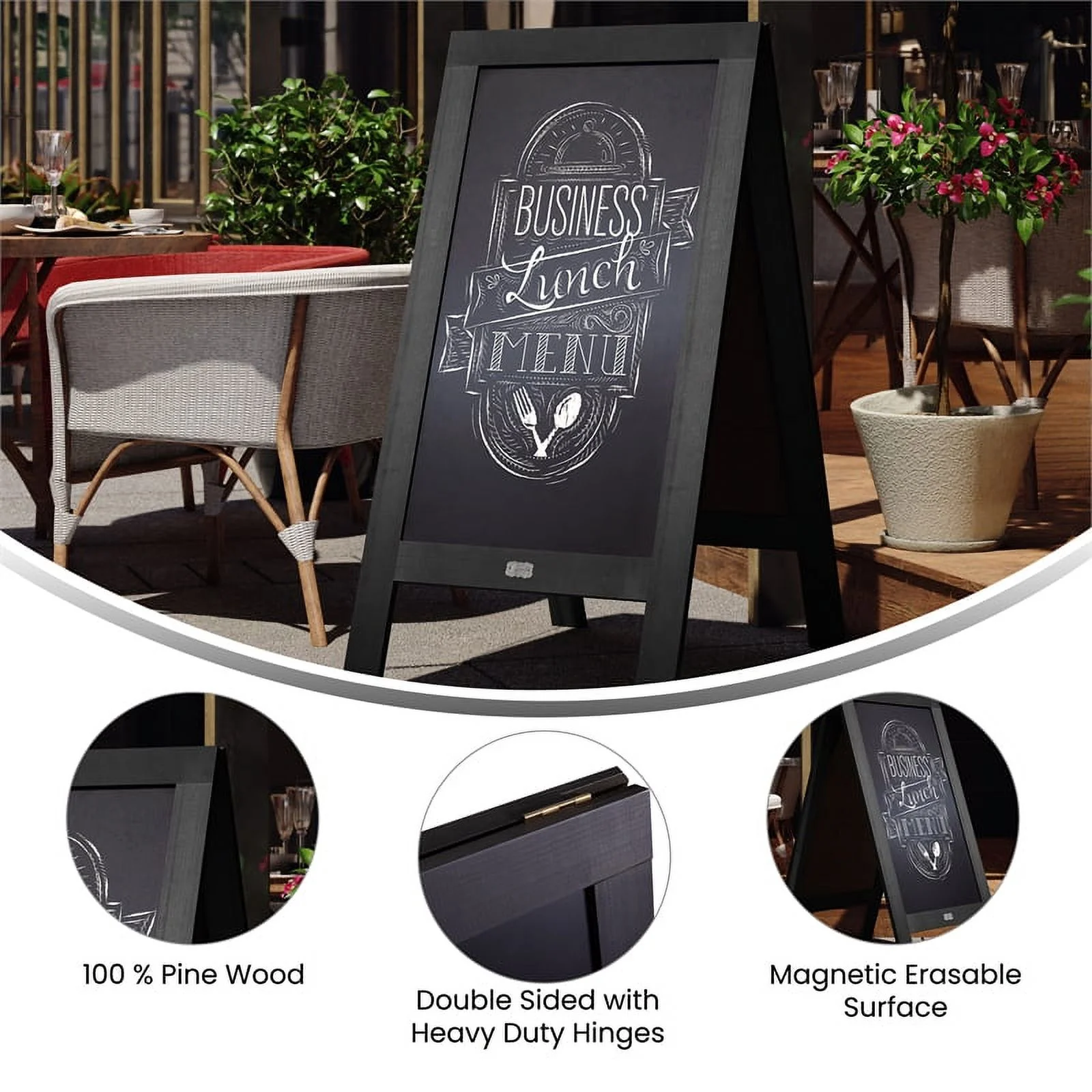 Flash Furniture Canterbury A-Frame Wood Magnetic Chalkboard Set in Black
