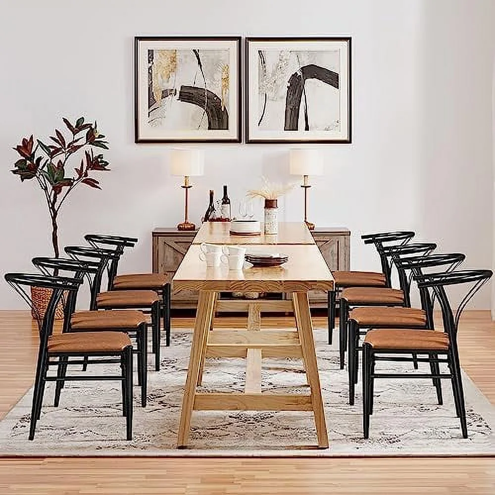 TJUNBOLIFE Weave Dining Chairs Dining Room Chairs  Mid-Century Modern Dining Chairs PU Leather Arm Chairs Upholstered Dining Chairs with Open Backrest Metal Frame Accent Chair  Retro Brow