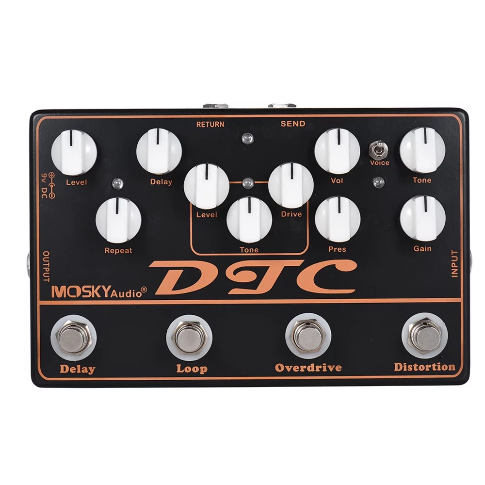 MOSKYAudio DTC 4-in-1 Electric Guitar Effects Pedal, Distortion Overdrive Loop Delay, Create Unique Guitar Tones, Effect Pedal