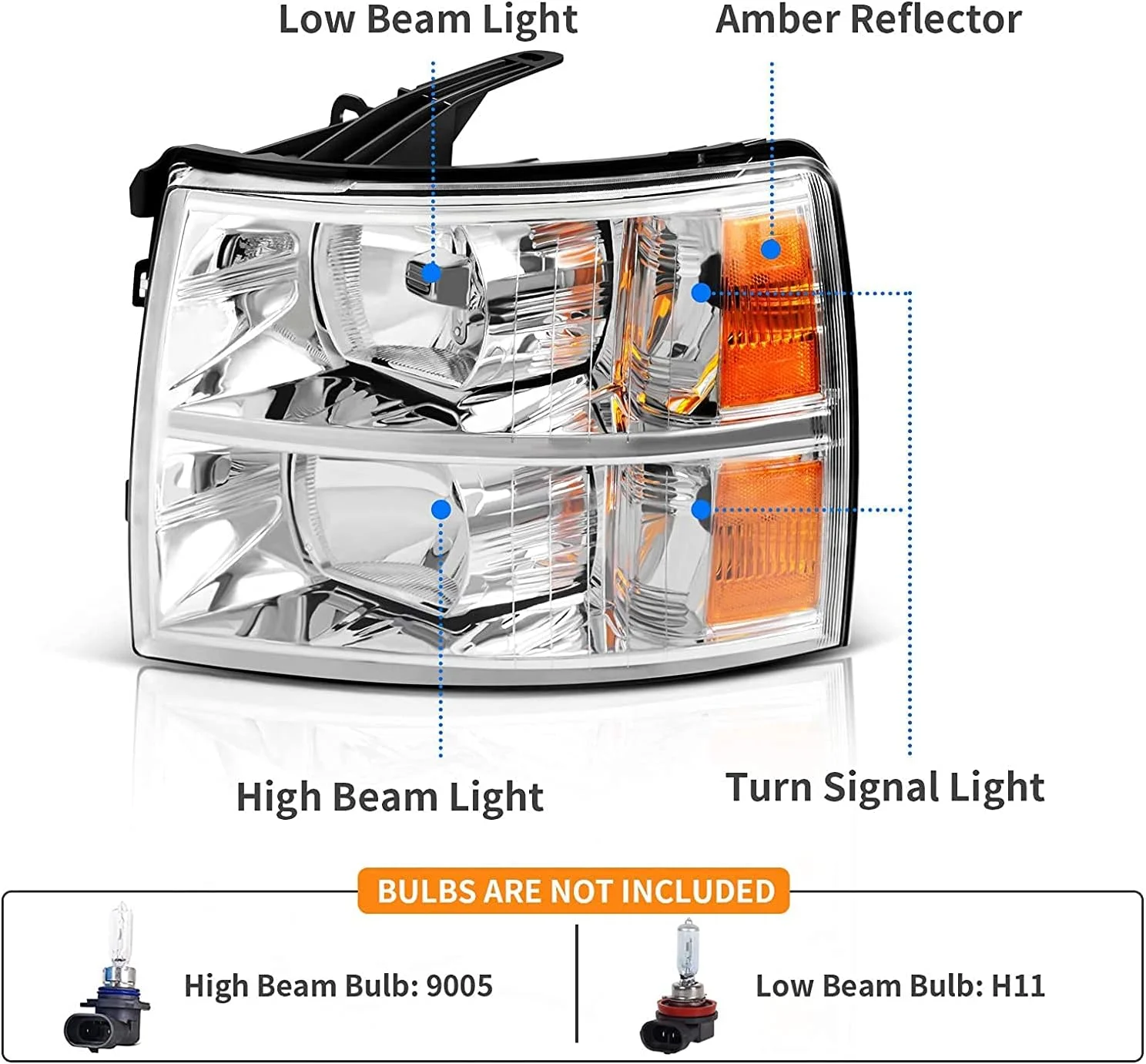 Yellow Housing Headlight Assembly compatibel with 2007-2013 Chevy Silverado 1500, 07-14 Silverado 2500HD 3500 Headlights Headlamp Replacement Pair, Clear Side