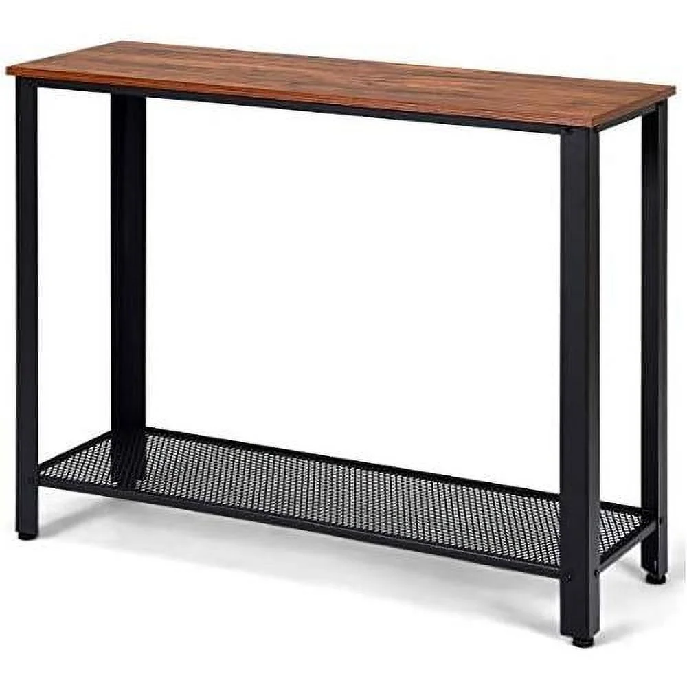 Console Sofa Table Wood W/Adjustable Feet And Storage Shelf, Scratch-Proof And Mental Frame Multipurpose Accent Furniture For Entryway, Living Room, Bedroom Sofa Side Table (Nut-Brown)