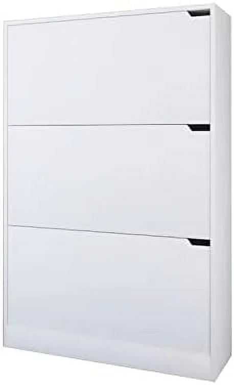 HOOMHIBIU Shoe Cabinet with 3 Flip Drawers Wood Entryway Shoe  Cabinet Freestanding Shoe Rack  Organizer for Entryway  Hallway  White and Rustic Brown 9.33" D x 31.5" W x 47.2"