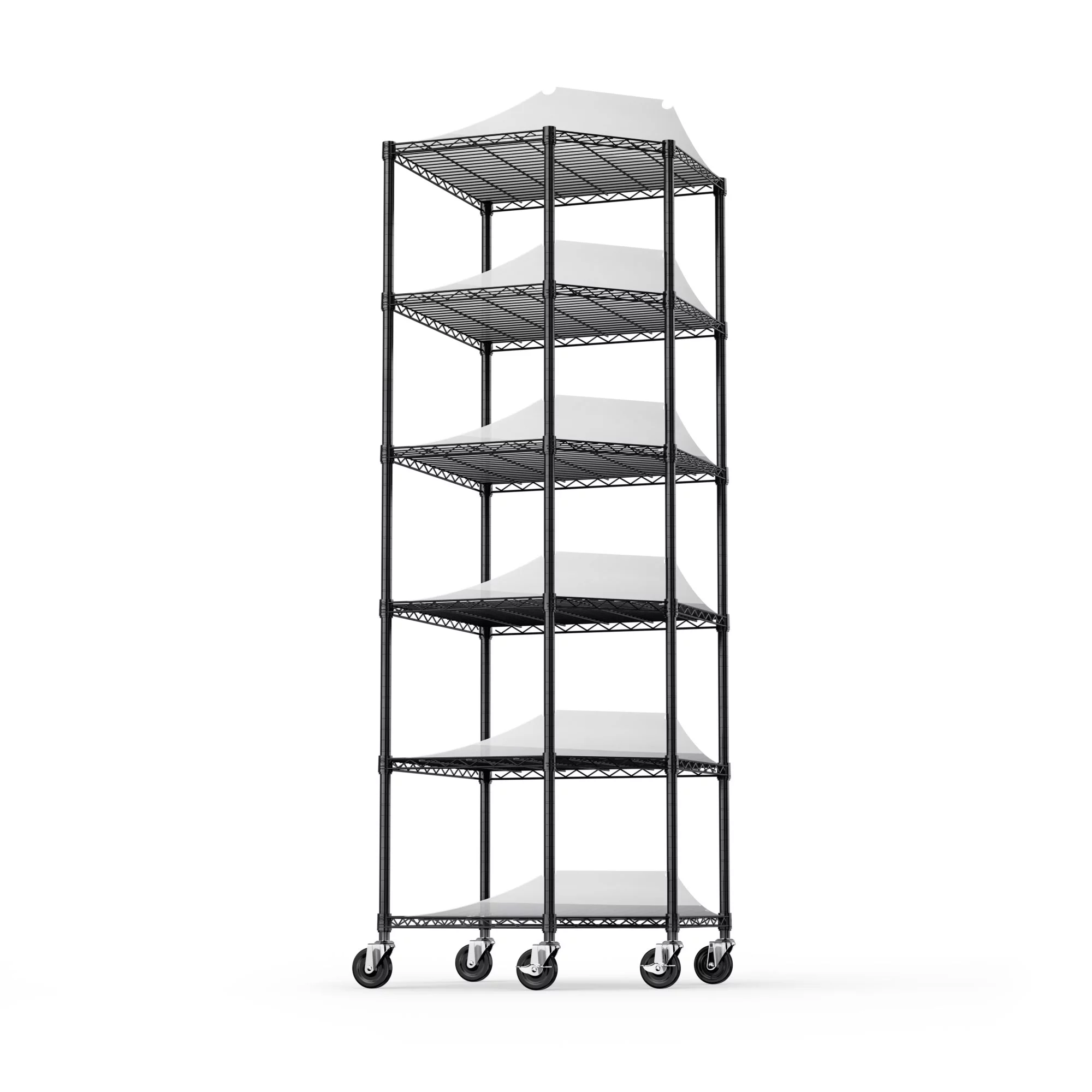 Ufurpie 6 Tier 2100LBS Pentagonal Corner Shelves with Wheels,Adjustable Metal Heavy Duty Storage Shelf,Wire Shelving Unit,for Living Room,Bathroom,Kitchen,Black