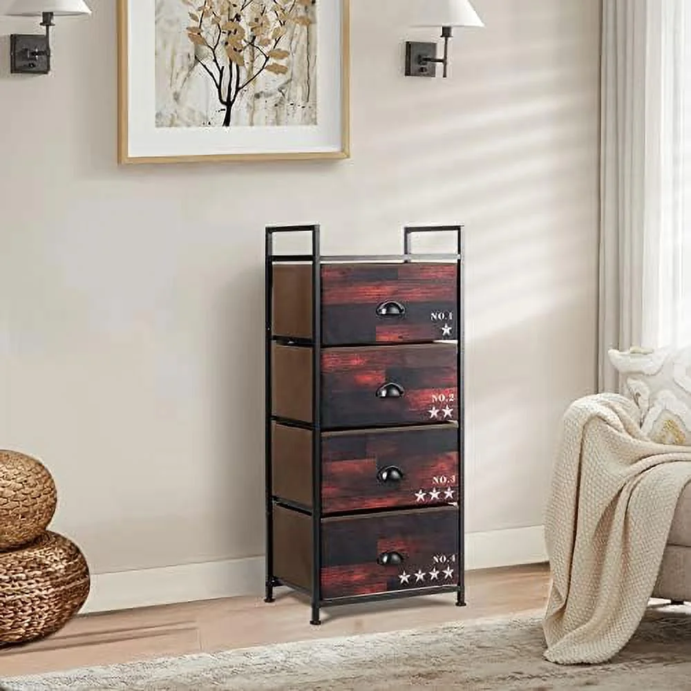 FDIJBXEO 3-Drawer Dresser Organizer  Fabric Dresser Tower w/Textured Print Drawers  Easy Pull Handle  Metal Frame & Wooden Top   Cabinet Tower Unit (Dark Brown)