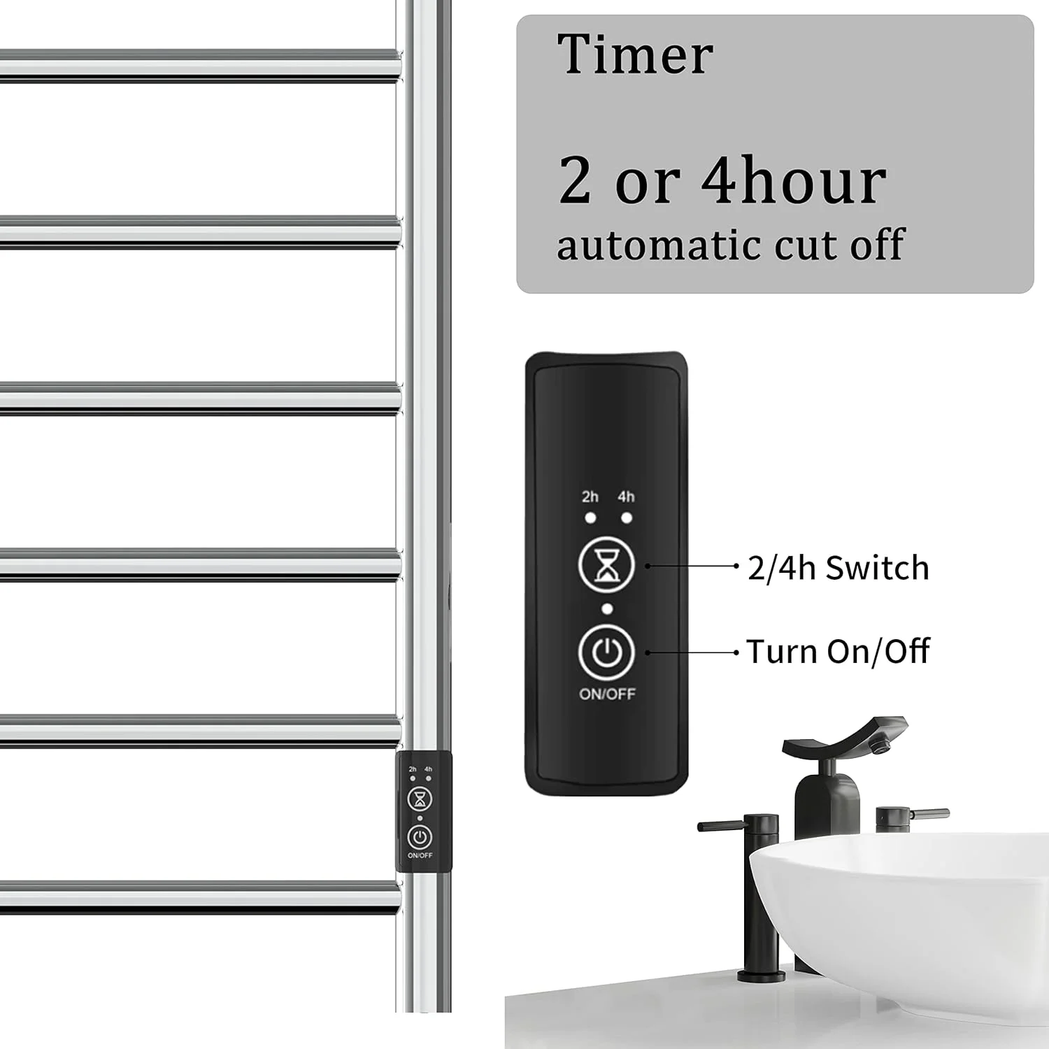 Polish Chrome Heated Towel Rack Towel Warmer 6 Bar Plug-in Curved Bath Towel Heater Wall Mounted Hot Towel Racks with Top Shelf Plug-in Drying Rack