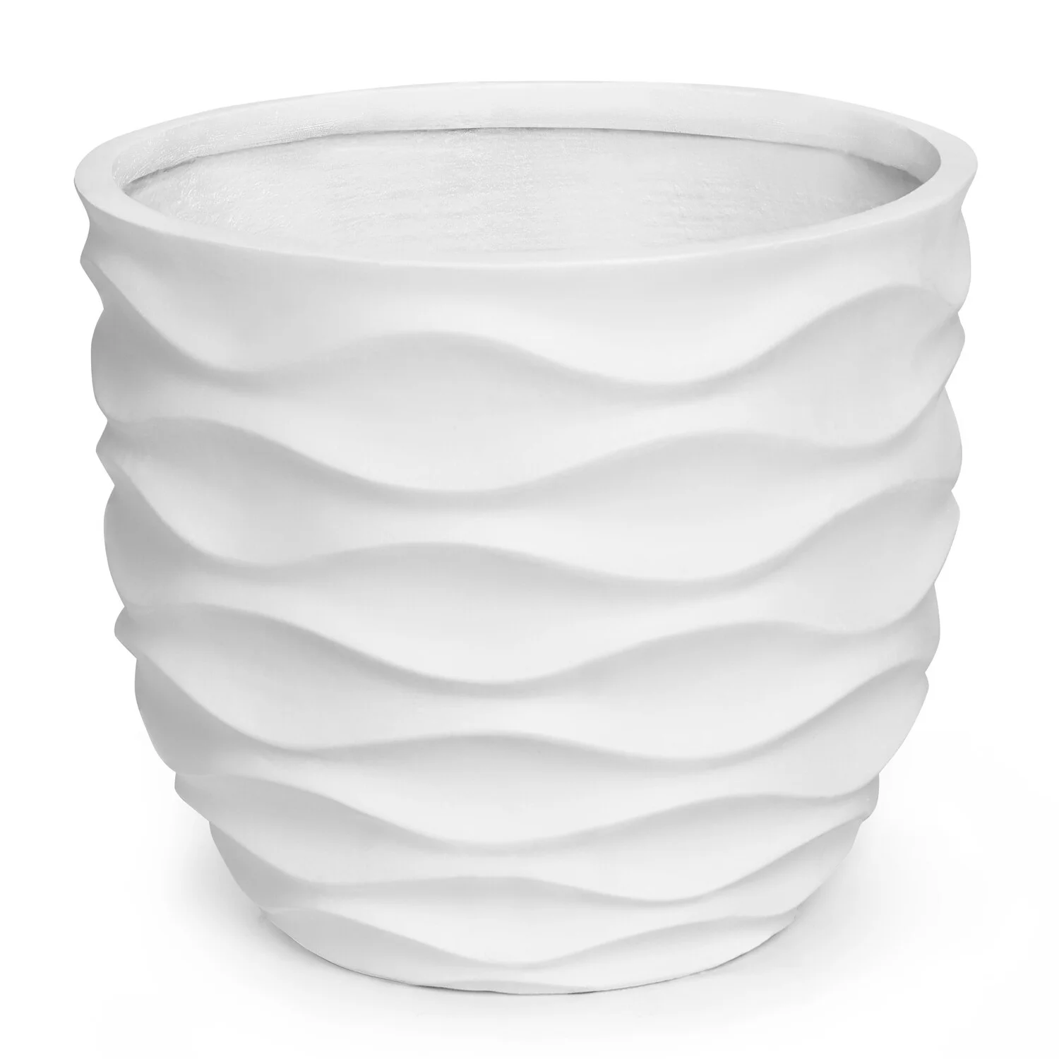 LuxenHome 11.6-Inch H White MgO Waves Design Round Planter