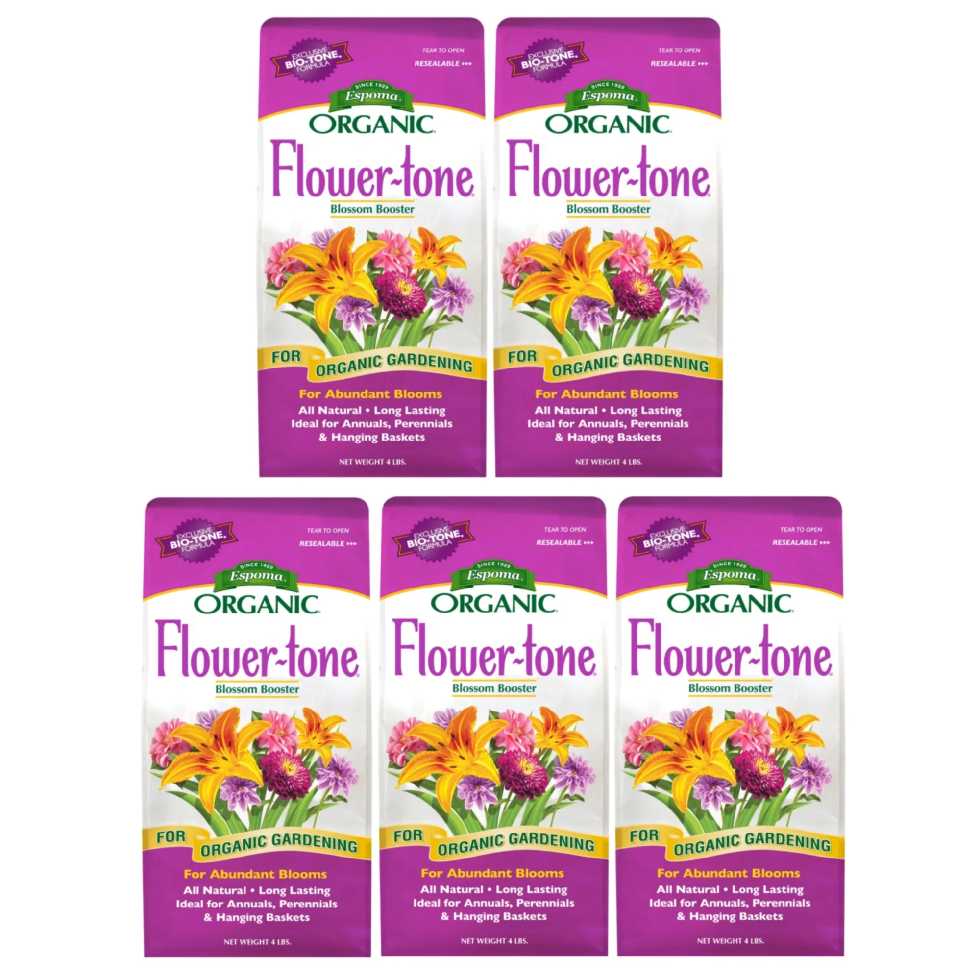 Espoma Organic Flower-Tone Bloom Booster - 4 Pounds, 5 Pack