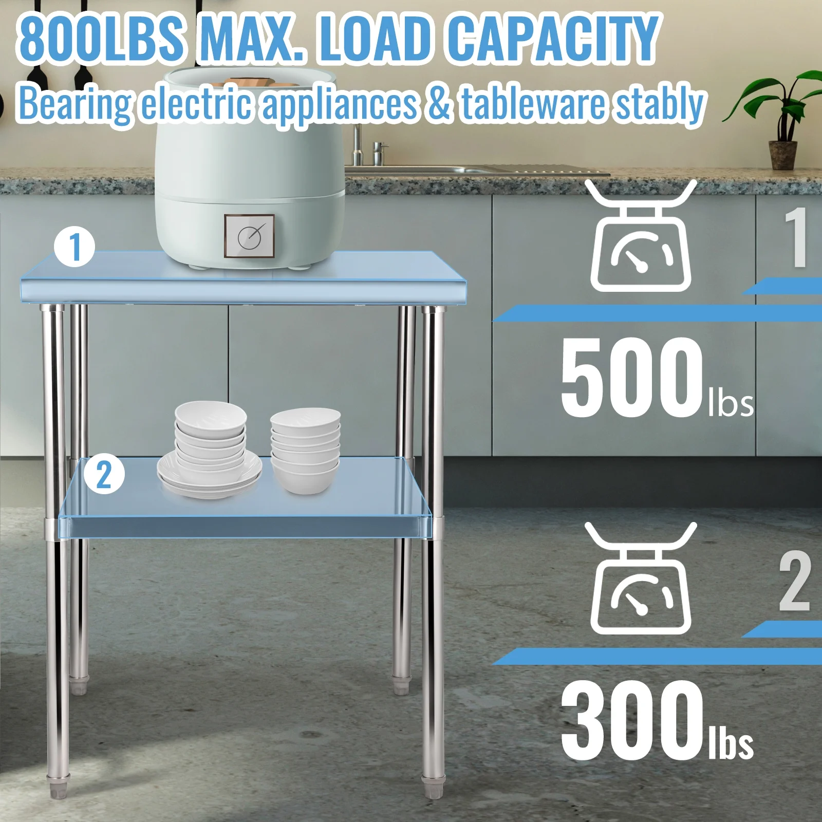 SKYSHALO Stainless Steel Countertop Commercial Food Prep Table 24x24x36 Inch with Wheels