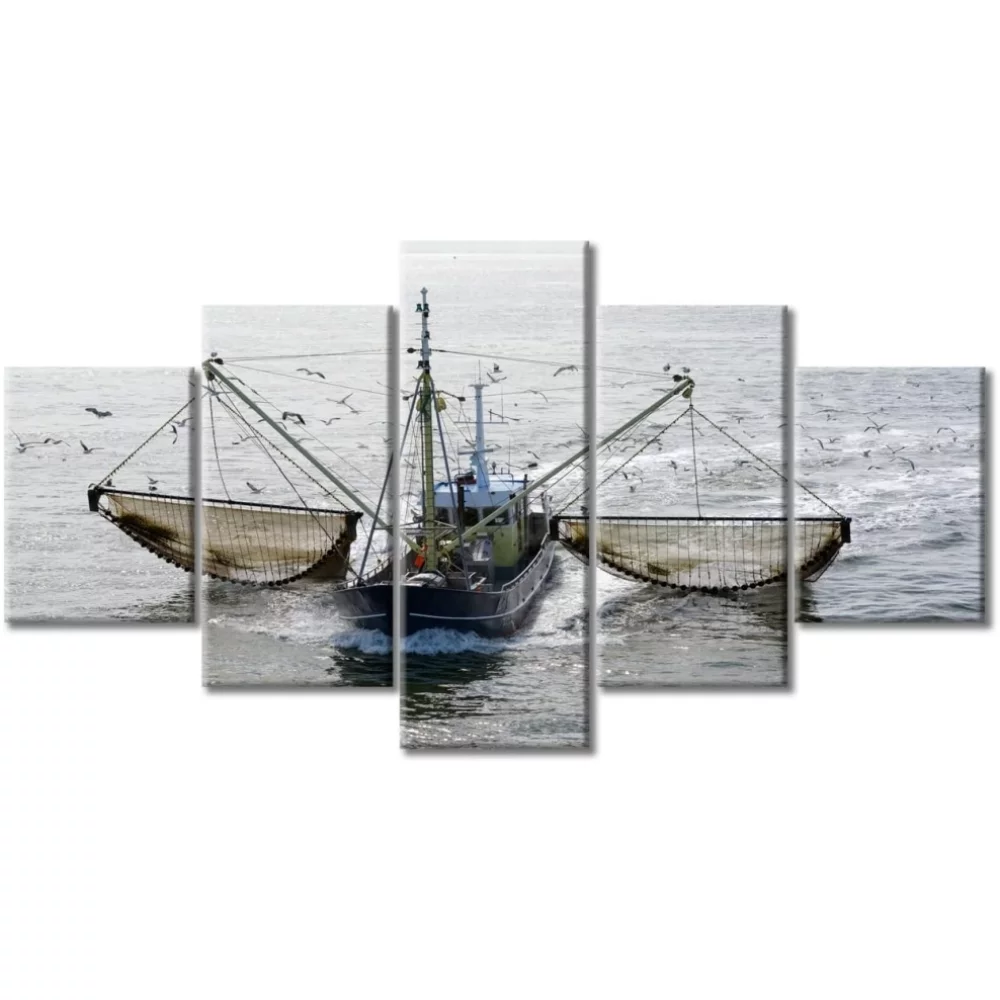 TISHIRON 5PCS Framed Fishing Theme Canvas Wall Art Set,60