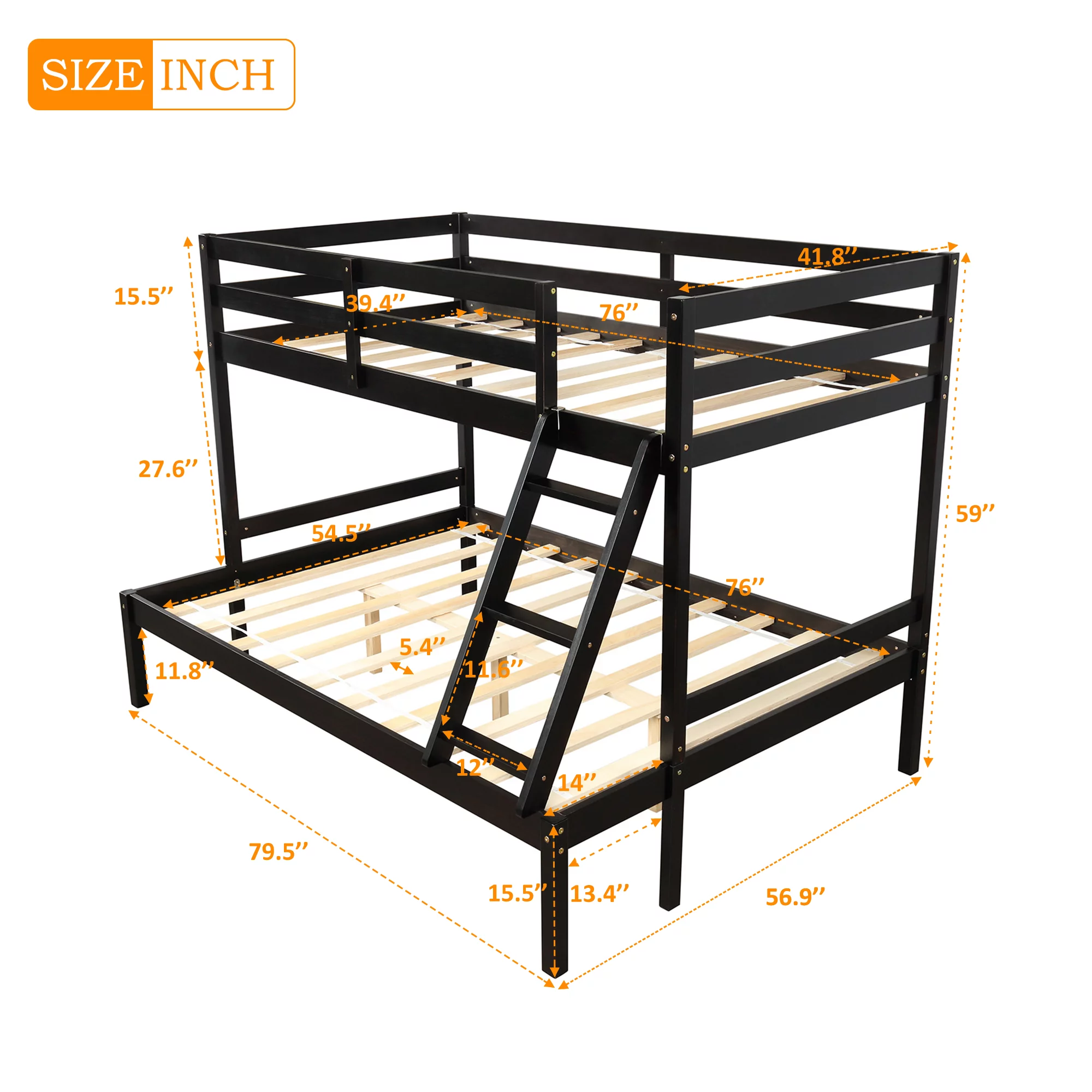 Wood Convertible Bunk Bed Twin Over Full Bunk Bed with Stair
