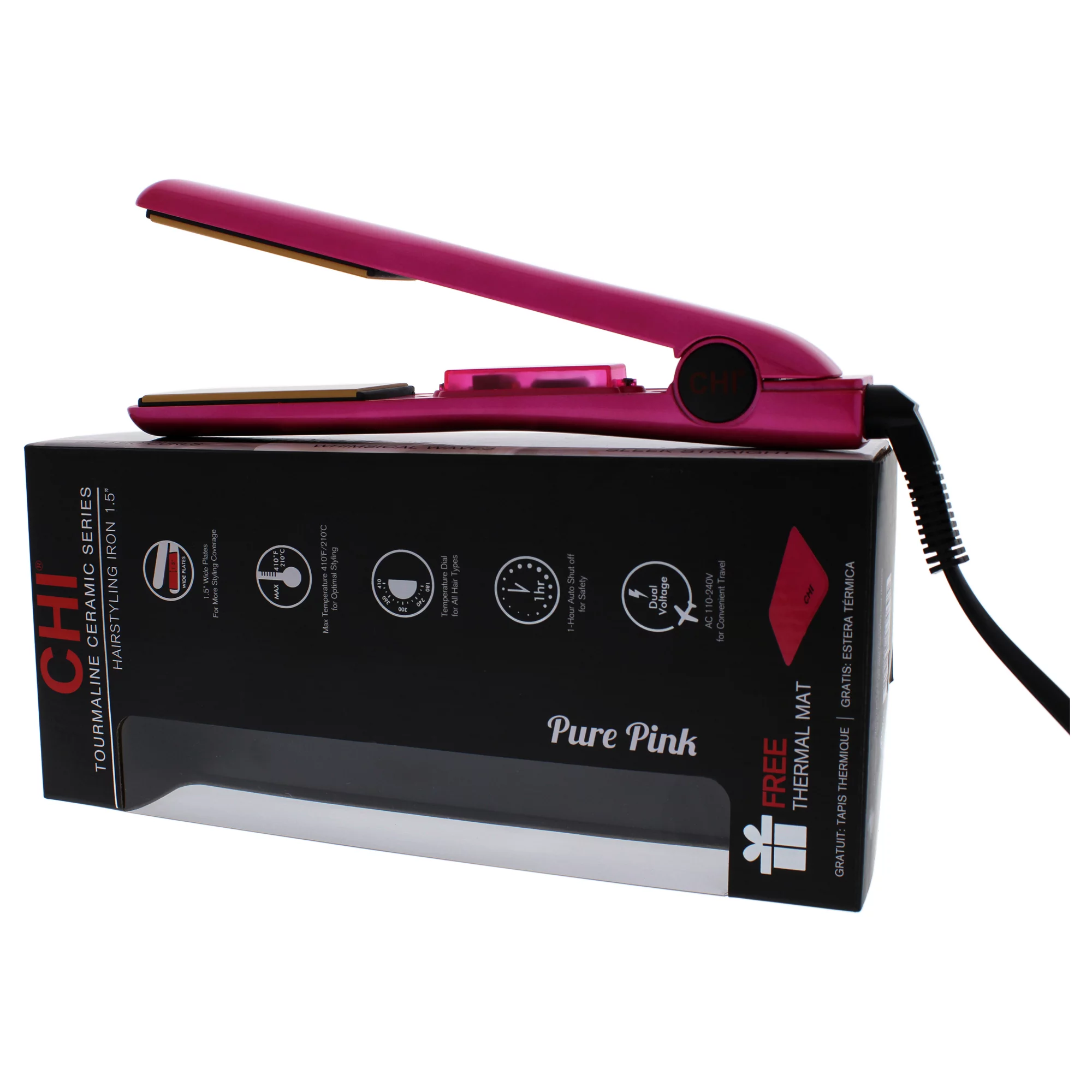 CHI Expert Classic Tourmaline Ceramic Flat Iron, Pure Pink, 1.5