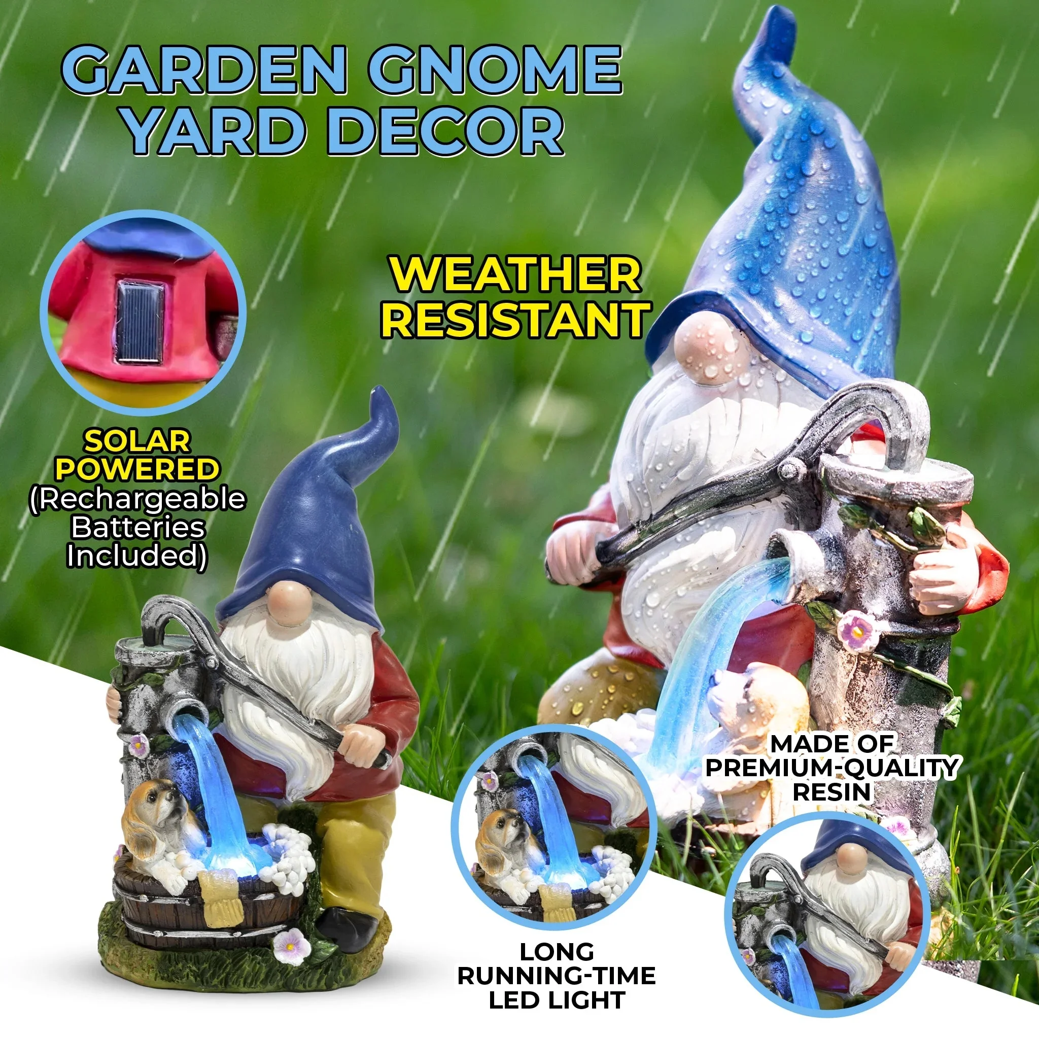 Accent Collection Garden Gnome Statue with Pump Bathing Dog Lawn Yard Patio Sculpture
