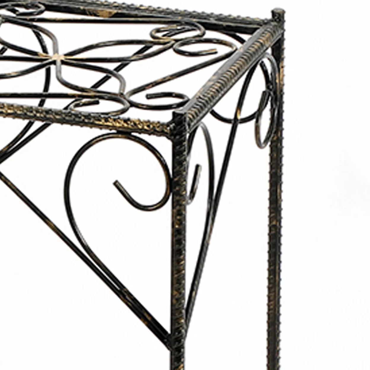 Benjara Scrolled Metal Frame Plant Stand with Square Top, Large, Black