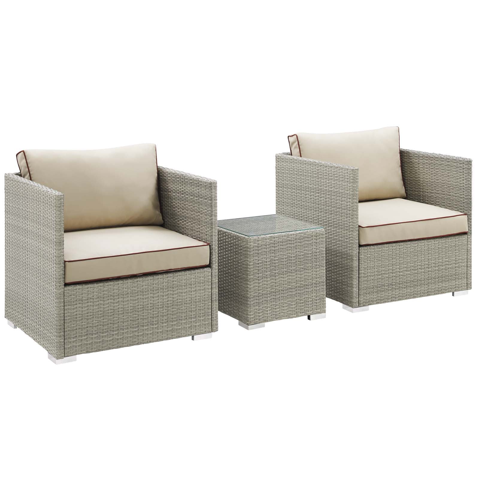 Modway Repose 3 Piece Outdoor Patio Sectional Set in Light Gray Beige