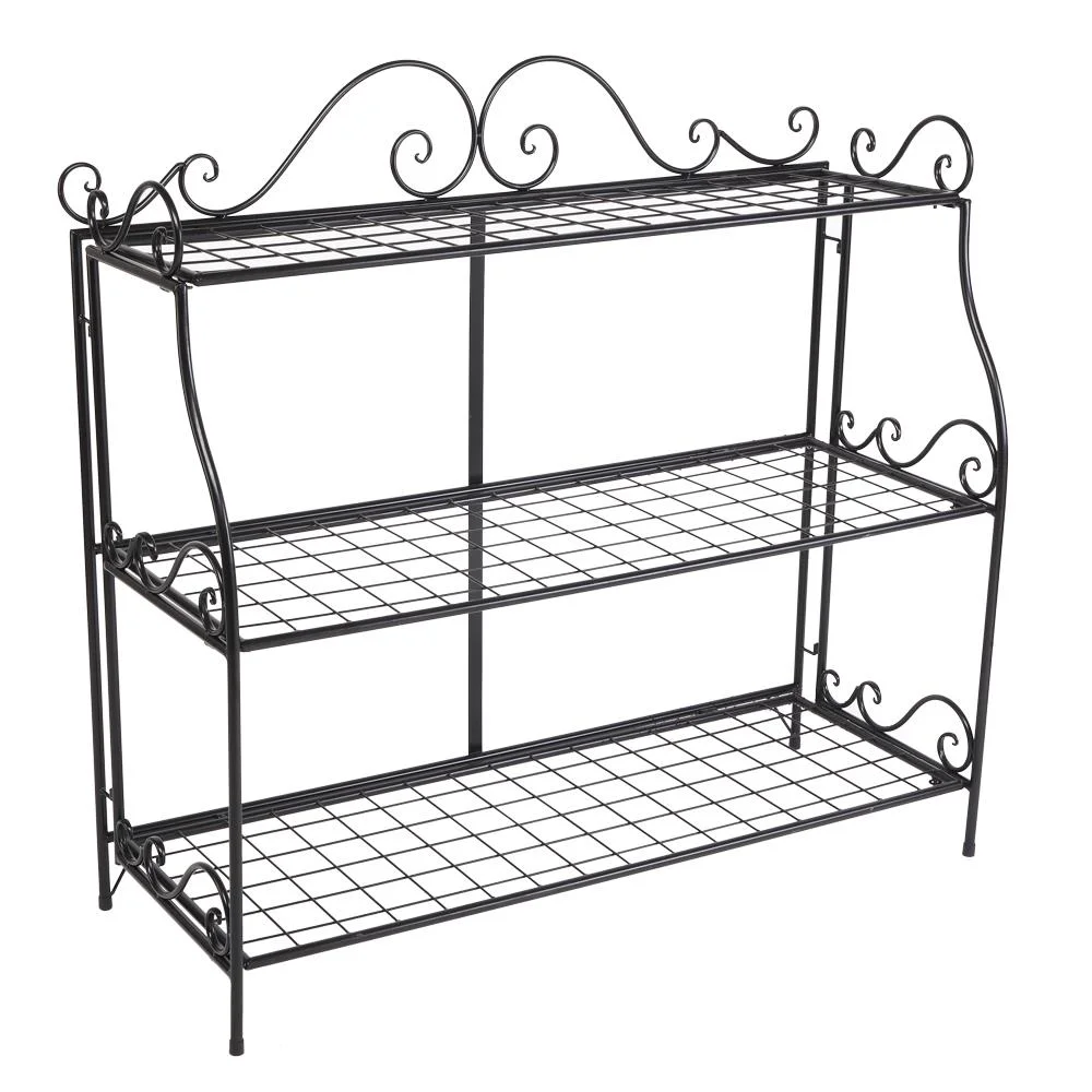 Artisasset 3-Tier Flower Stand Shelf Stainless Steel Flower Pot Flower Display Stand For Balcony Patio Indoor Outdoor Classical European Style, Black