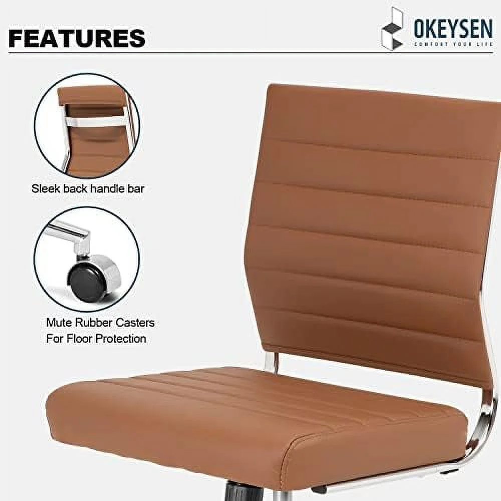 CKPFVY Armless Office Chair  Leather Modern Desk Chair Swivel Task Chair  Small Conference Room Chairs Ribbed Computer Chair Without Arms.
