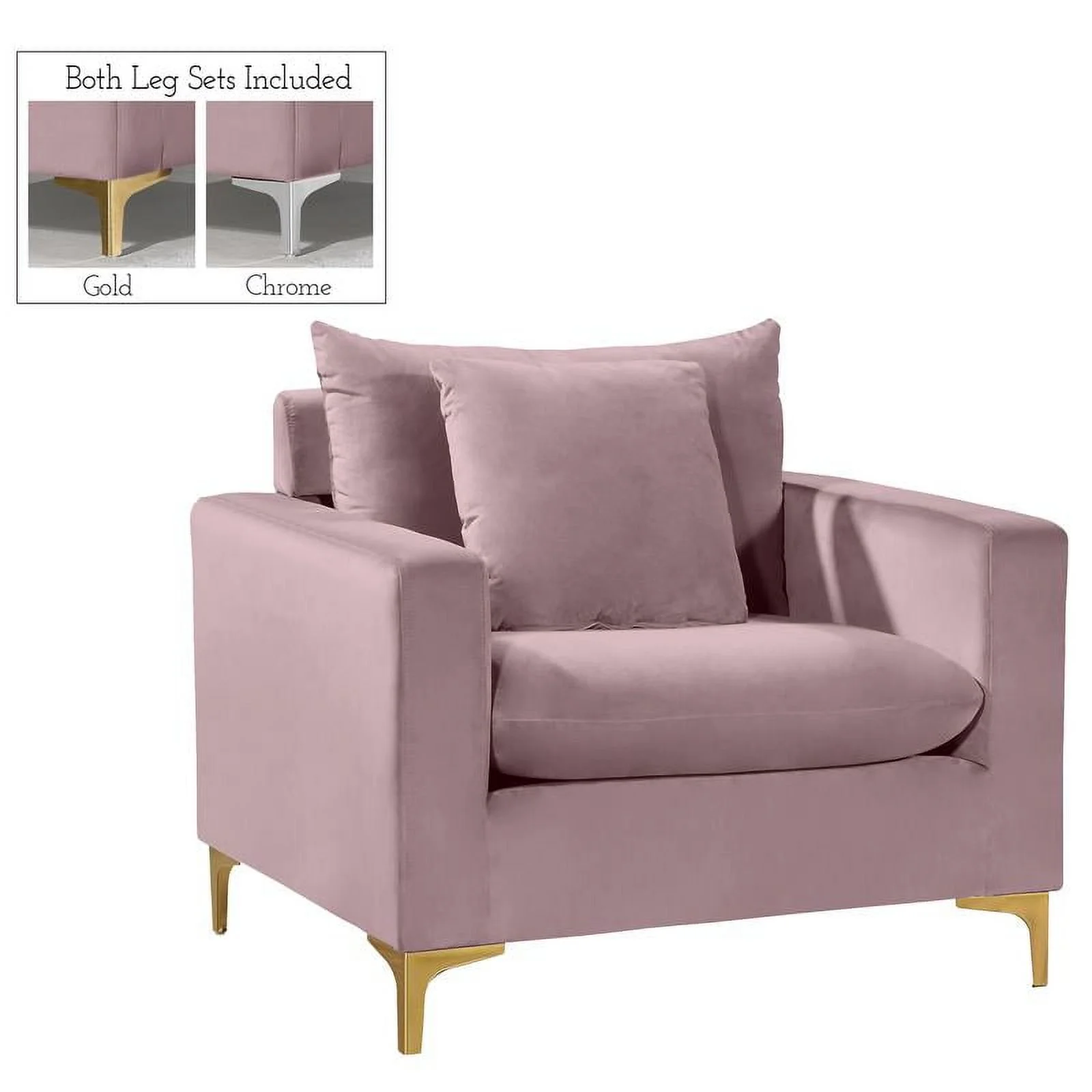 Home Square 3-Piece Set with Velvet Accent Chair Sofa and Loveseat in Pink