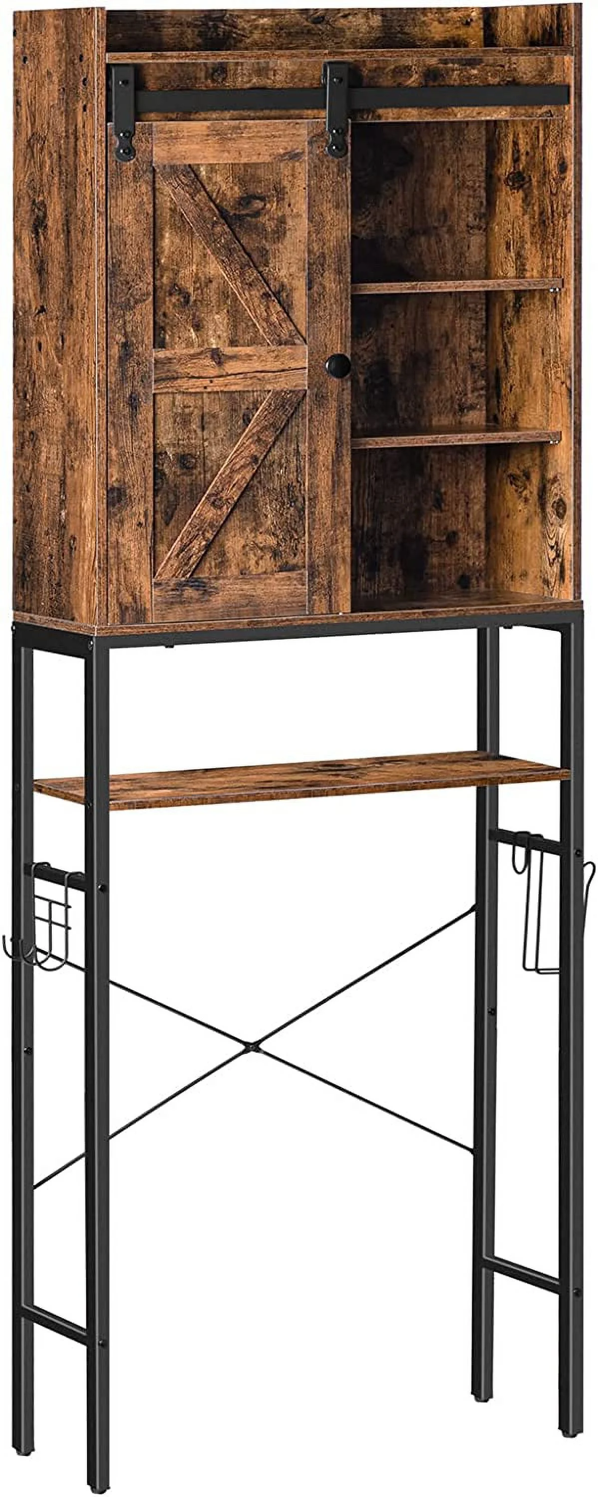 YILAN Over The Toilet Storage Cabinet, Large Capacity, 5 Tier Over Toilet Bathroom Organizer with Sliding Door, Bathroom Shelves Over Toilet with Paper Hook, Easy Assembly, Rustic Brown BF48TS01