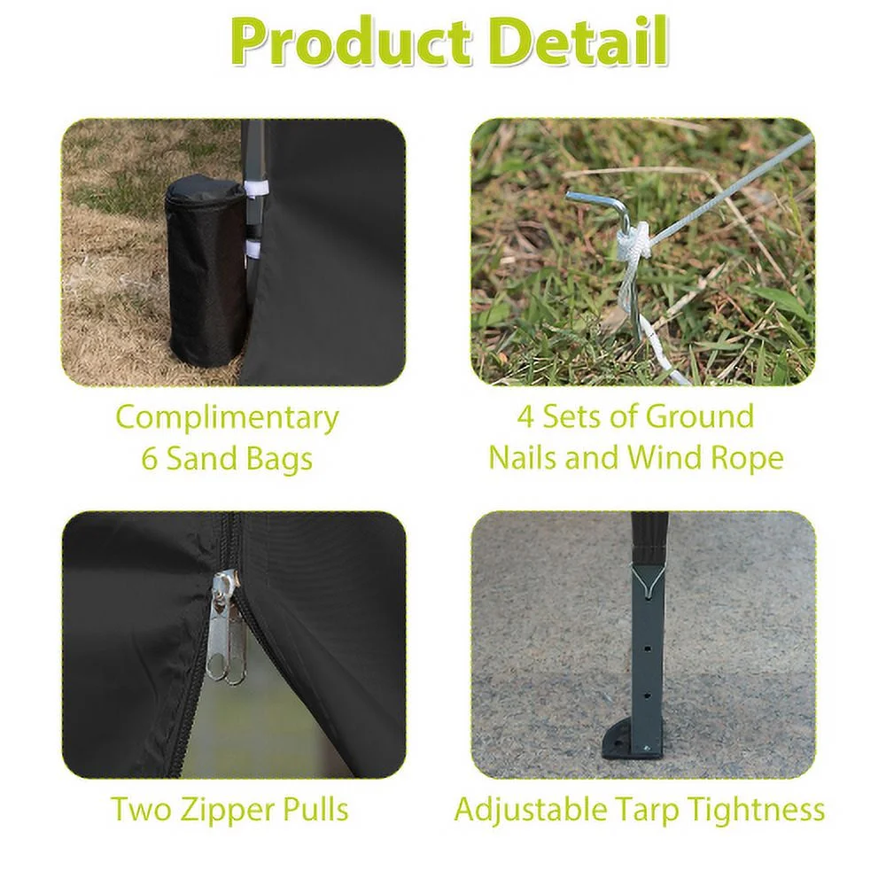 Qulable 10'x20' EZ Pop Up Canopy Outdoor Portable Party Folding Tent with 6 Removable Sidewalls + Carry Bag + 6pcs Weight Bag Beige Black