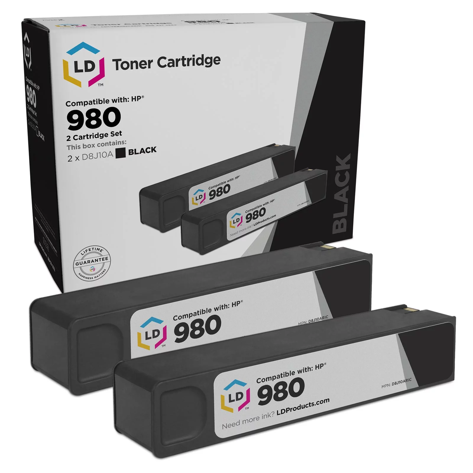 LD Products Remanufactured Ink Cartridge Replacement for HP 980 D8J10A (Black, 2-Pack)