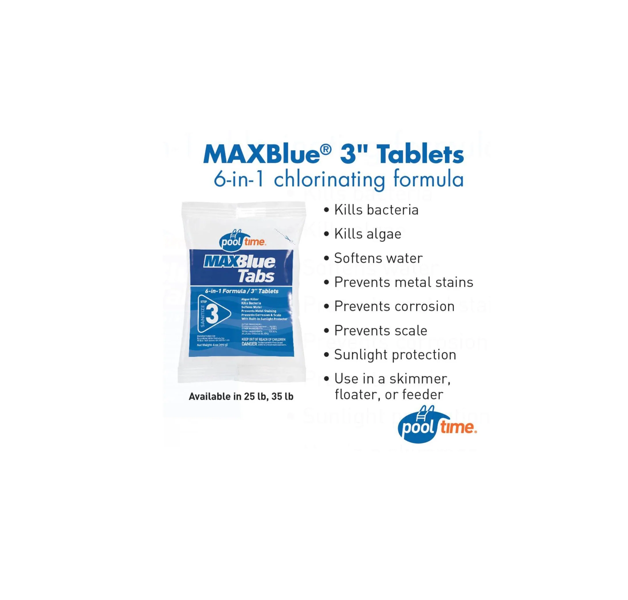 Pool Time MaxBlue 3 Inch Pool Chlorinating Tablets, 6-in-1 Formula 35 Lbs