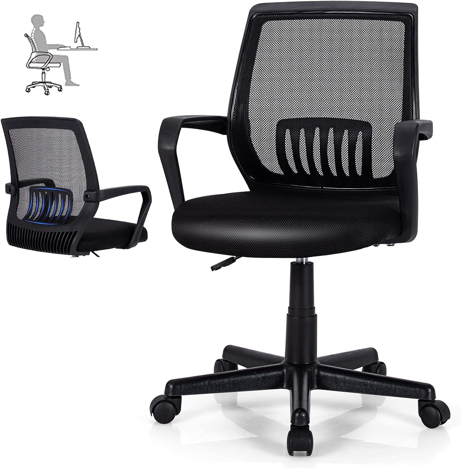 Office Chair Computer Desk Chair - High Back Ergonomic Executive Office Seating Lumbar Support Breathable Adjustable Swivel Task Chairs