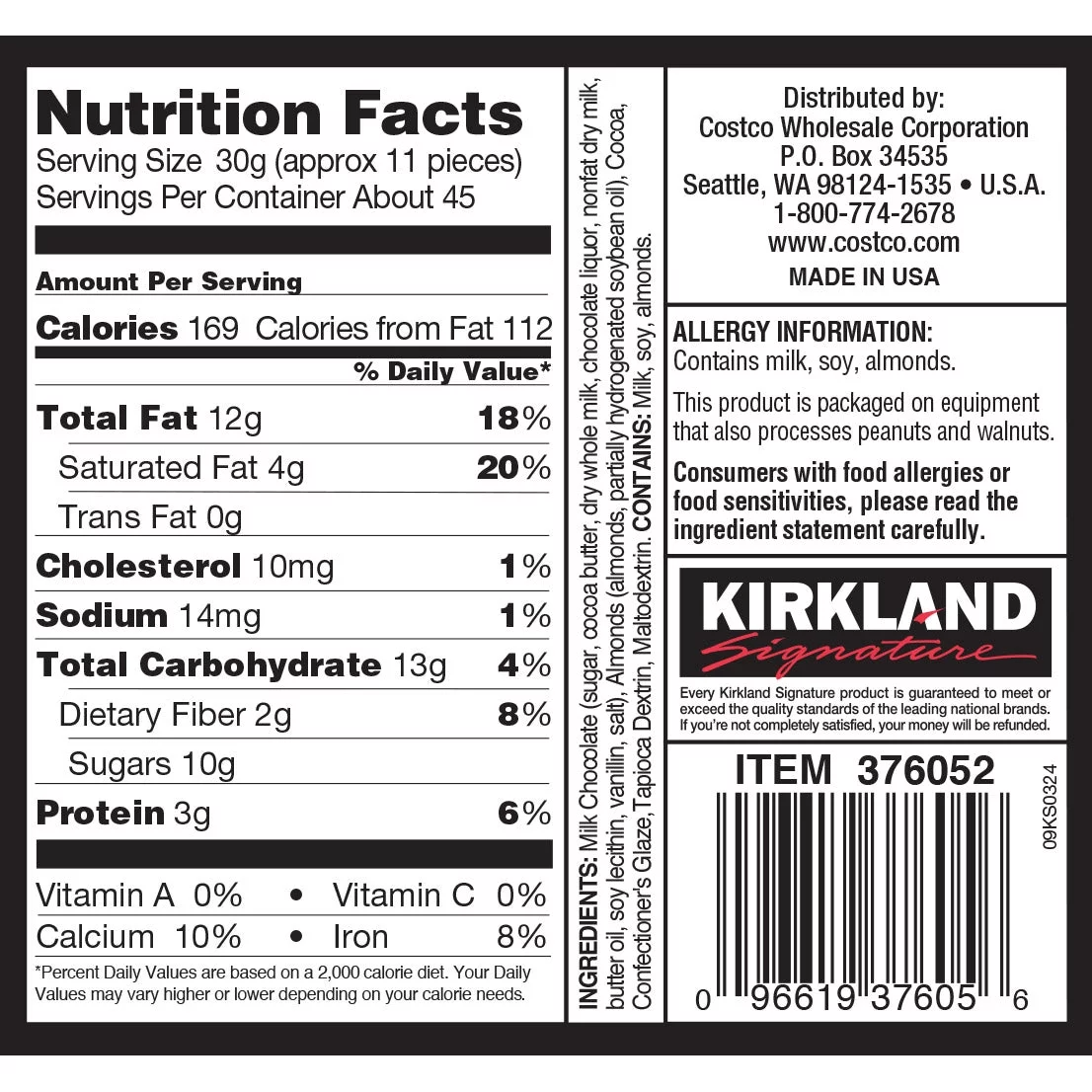 2 Pack | Kirkland Signature Milk Chocolate Covered Almonds, 48 oz