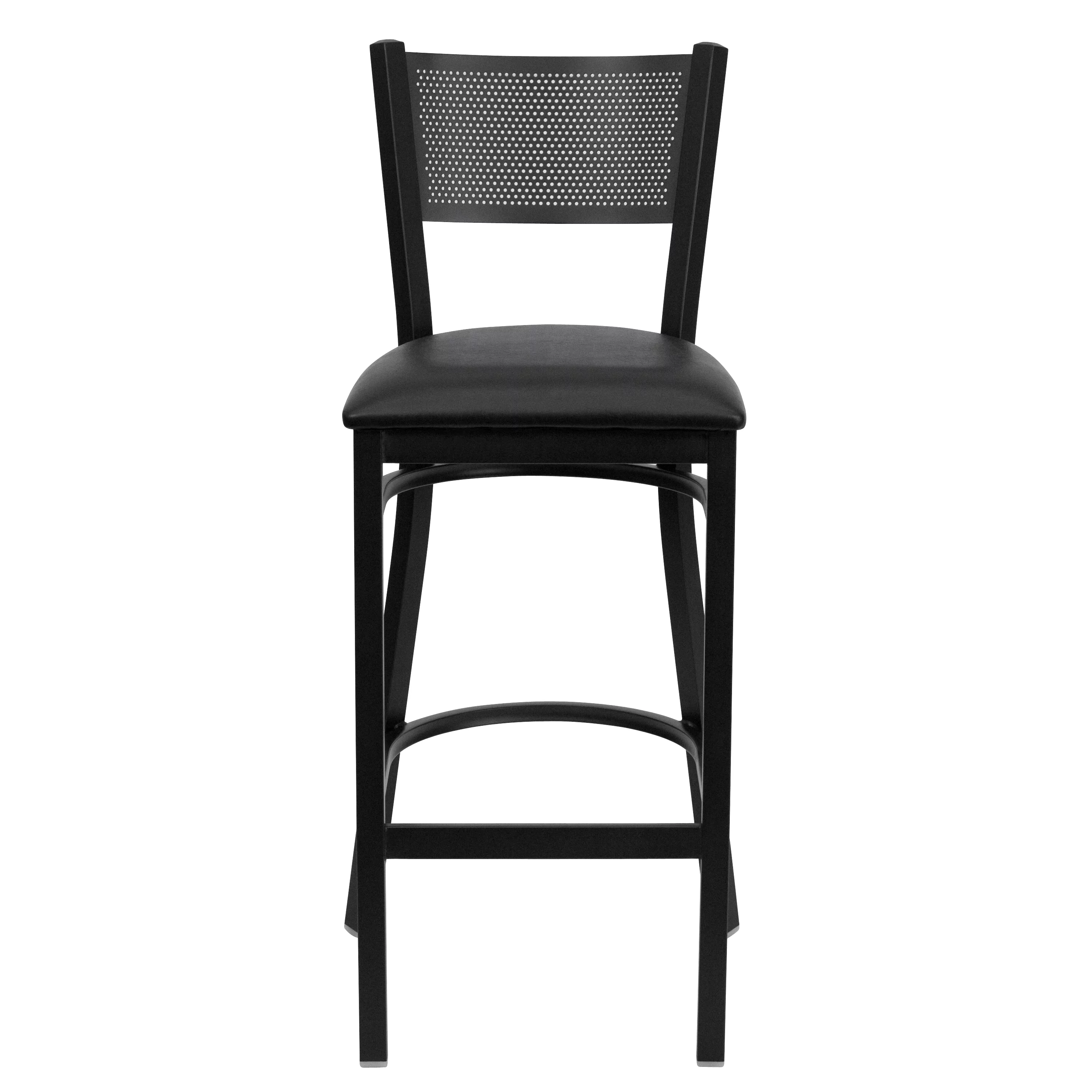 Emma + Oliver Black Metal Grid Back Barstool, Black Vinyl Seat