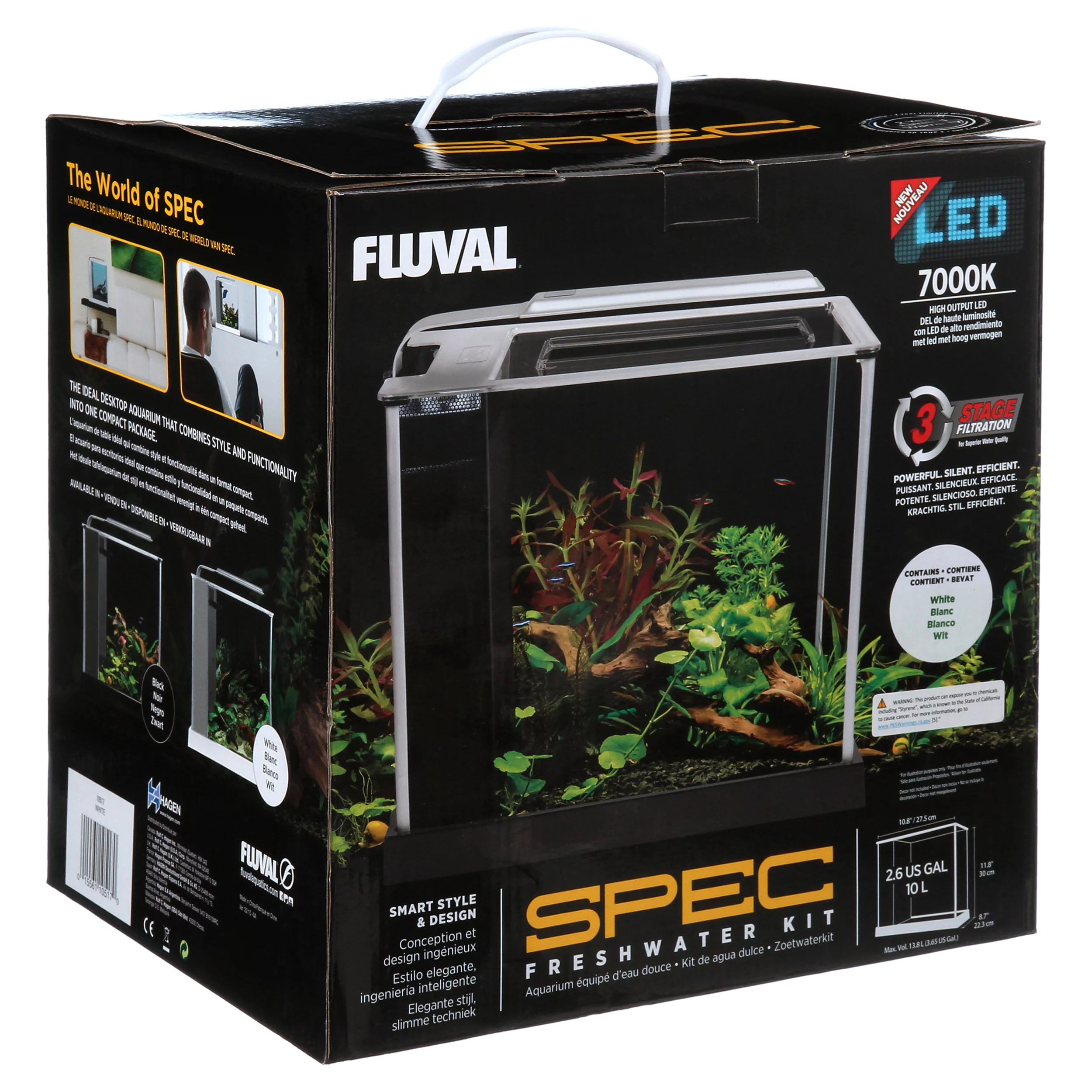 Fluval 2.6-Gallon Spec III Aquarium Starter Kit, White