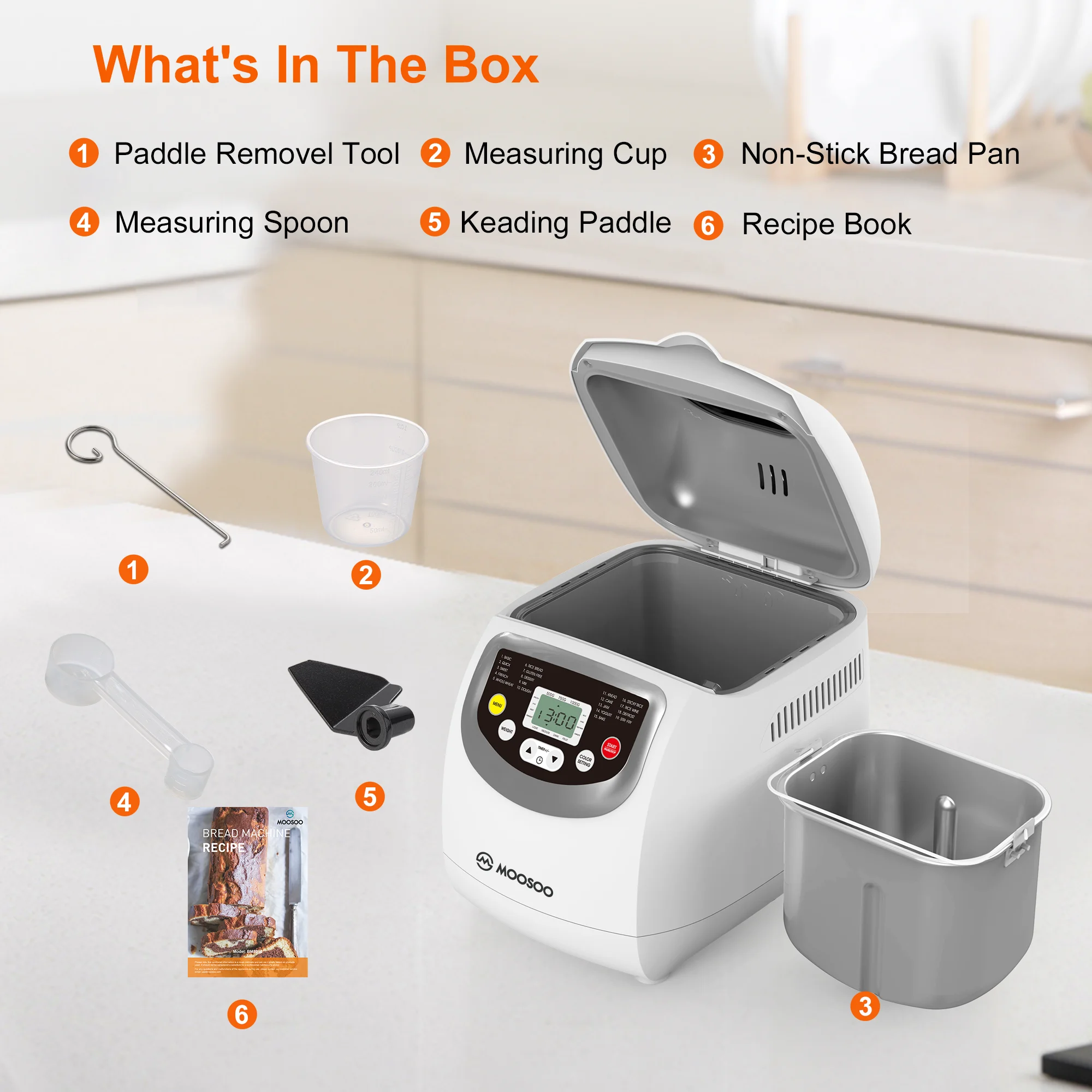 Moosoo 2 lb. Bread Maker Machine with 19 Setting Programs Digital Touch Panel