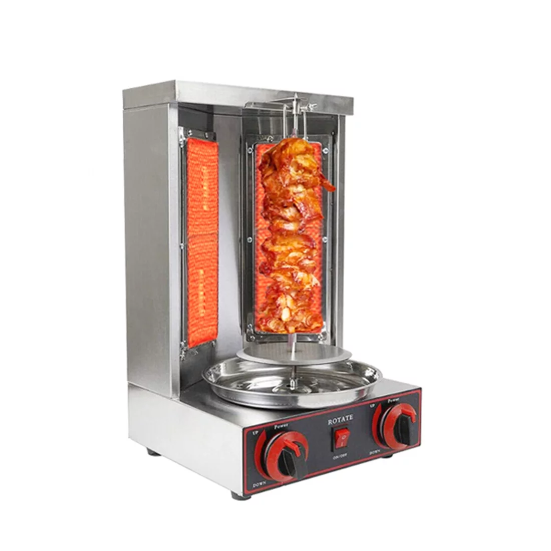 INTBUYING LP Gas Shawarma Grill Machine Spinning Doner Kebab Gyro Griller with 2pcs Burner