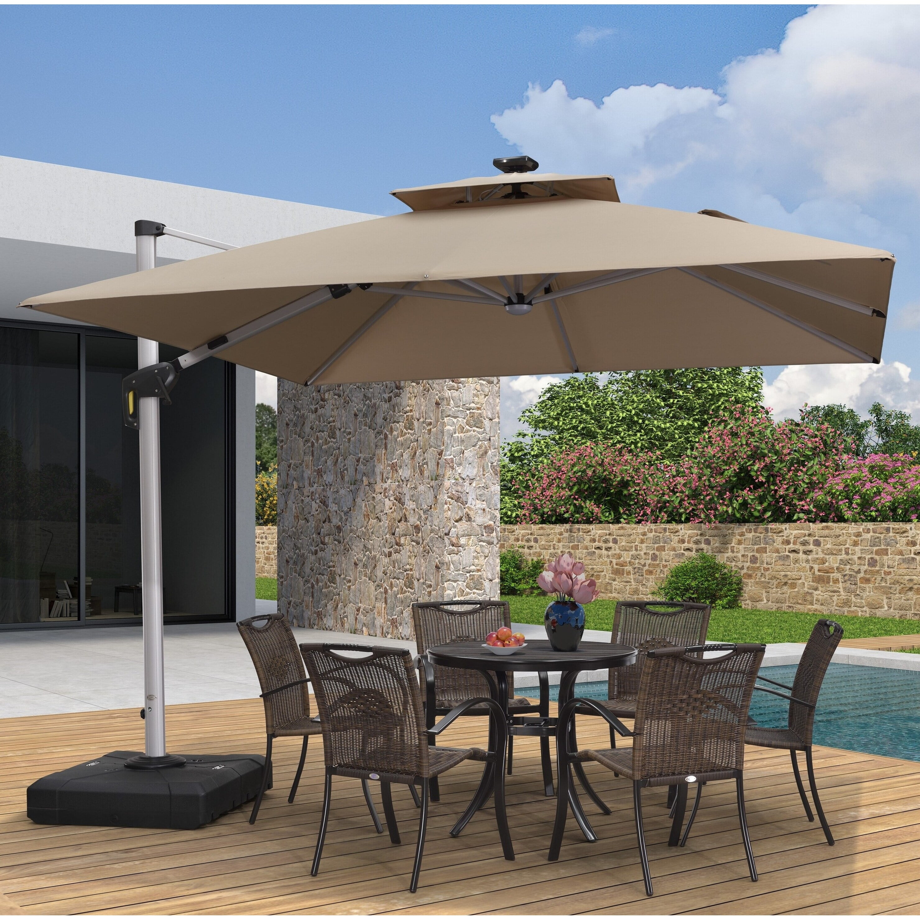 PURPLE LEAF  10 ft Double Top LED Square Patio Cantilever Umbrella Navy Blue