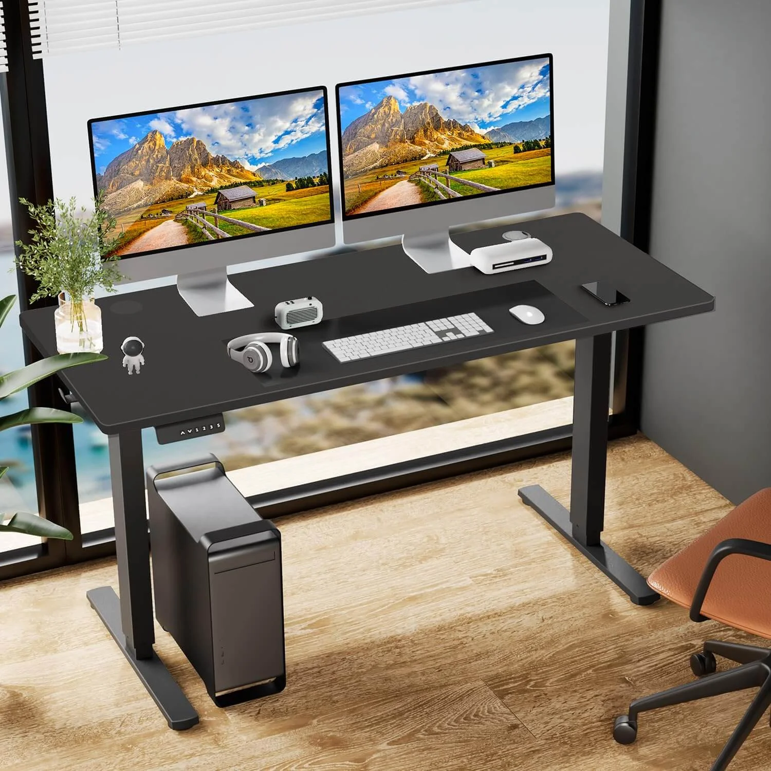 CoSoTower Electric Height Adjustable Standing Desk,Sit to Stand Ergonomic Computer Desk,Black,55'' X 24