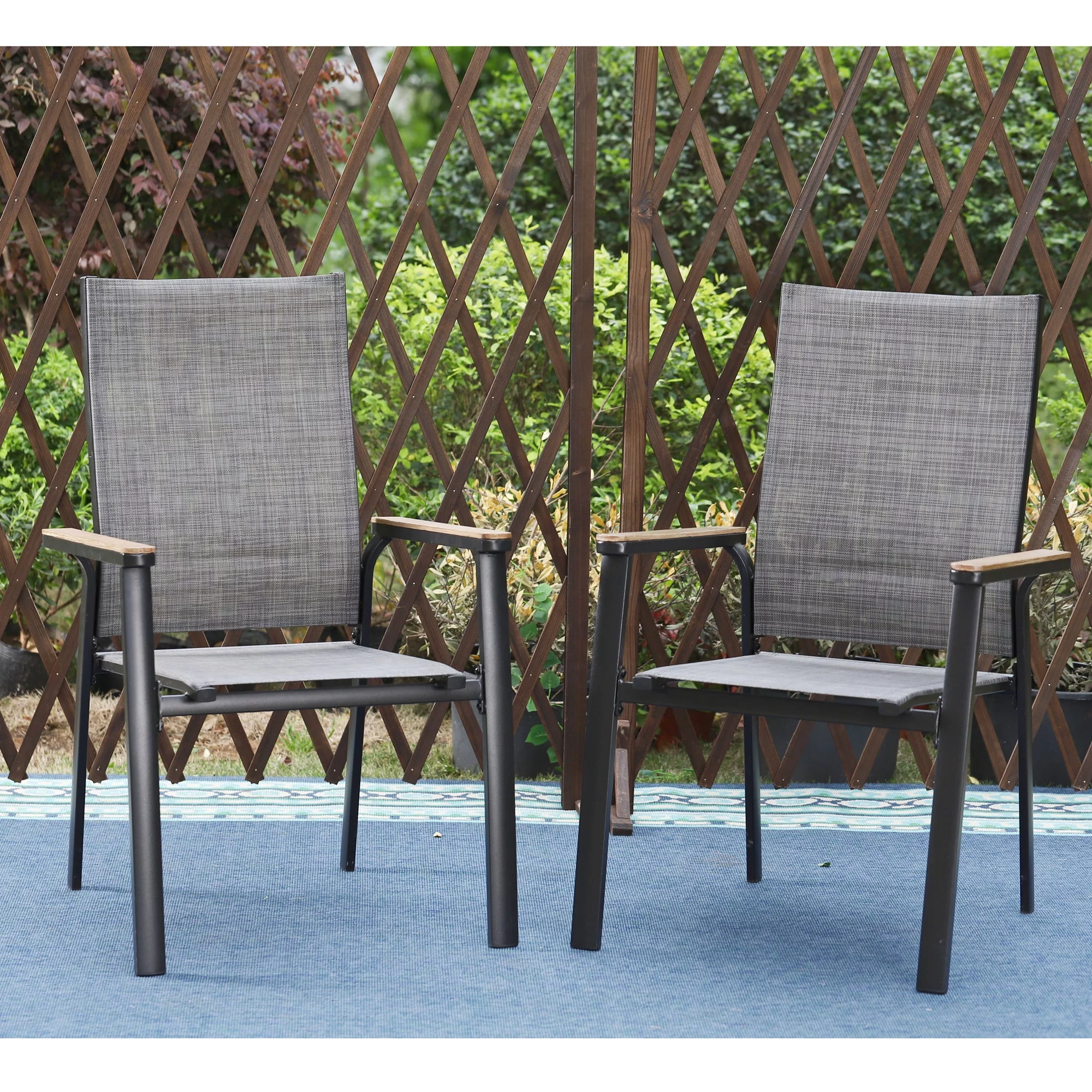 MF Studio 7PCS Patio Dining Set Outdoor Modern Furniture with 6PCS Aluminum Chairs and 1PC Rectangular Dining Wood Table Suitable for Dinner&Summer, Black&Gray