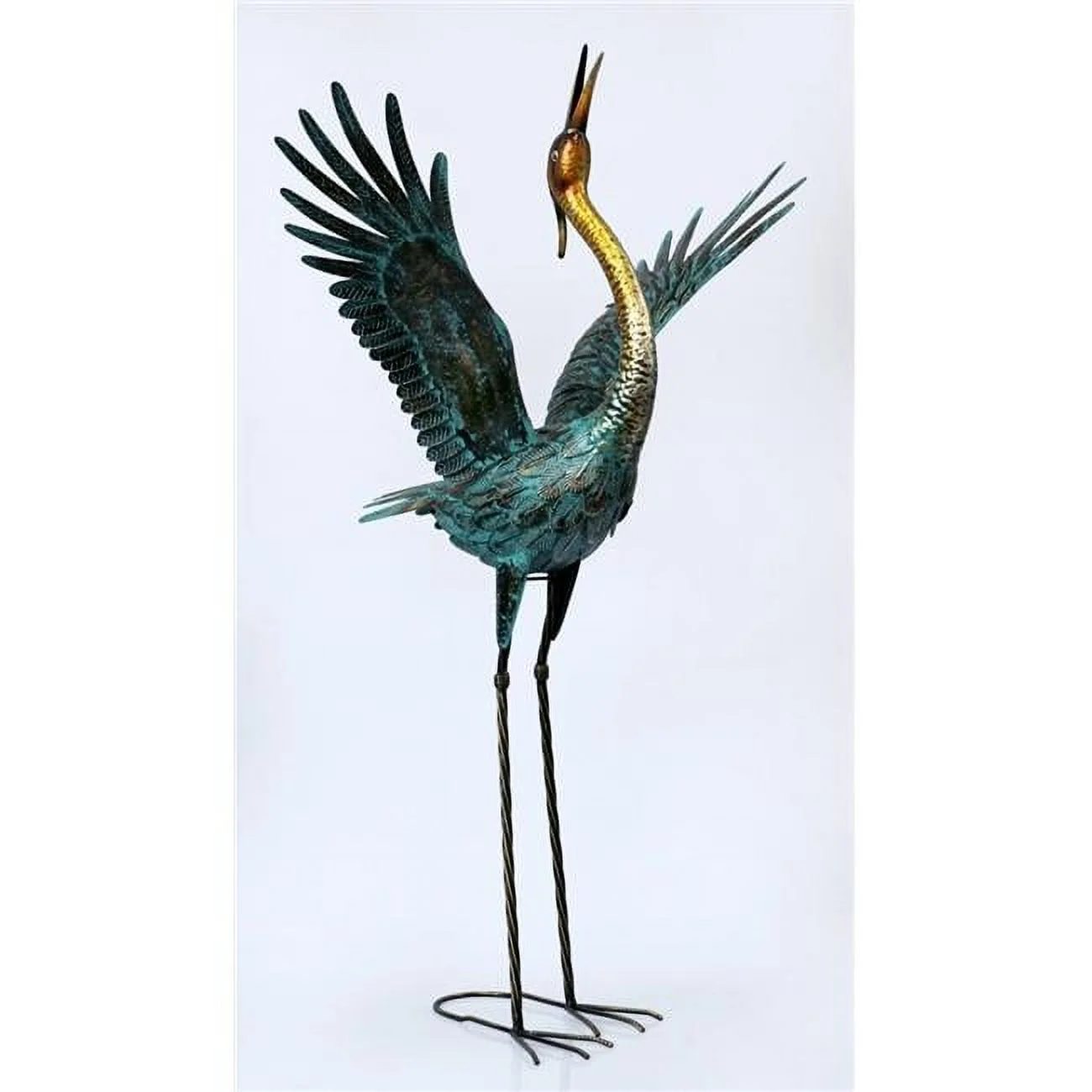 AI-GG9505-Q01 Heron Looking Up with Raised Wings Metal Garden Sculpture, Multi Color