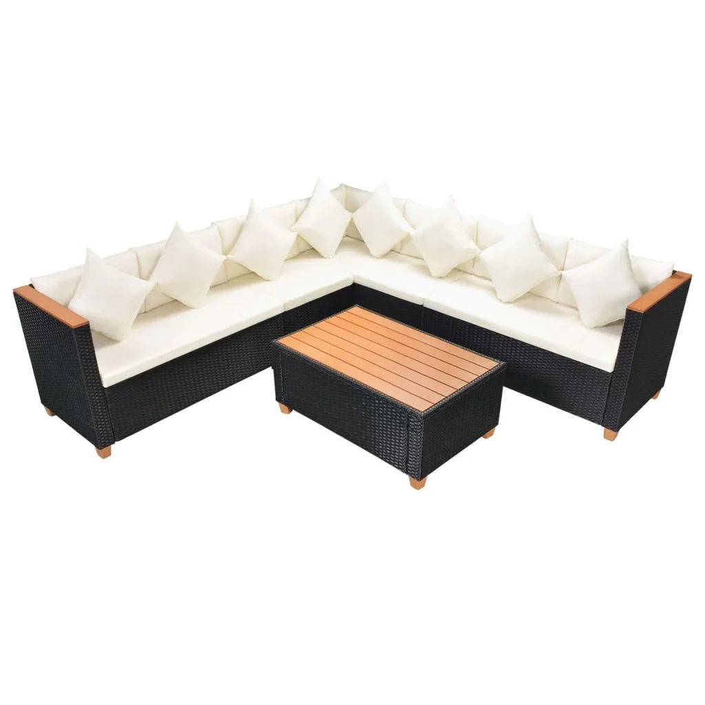 5 Piece Garden Set with Cushions Poly Rattan Black