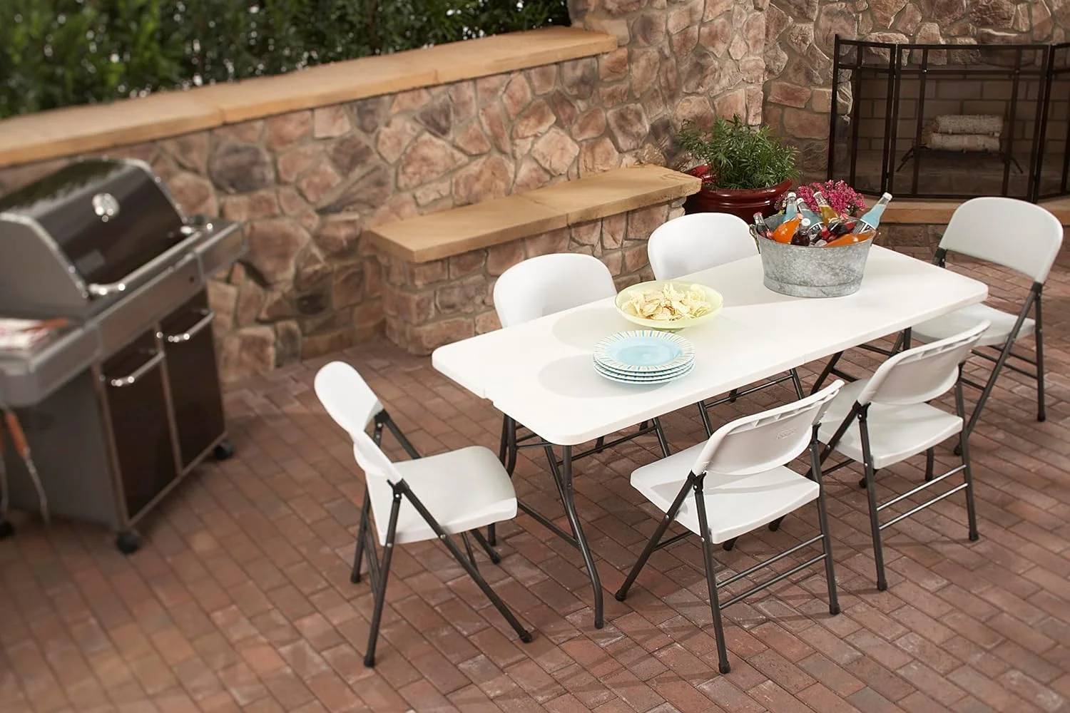 6 ft. Fold-in-Half Banquet Table w/Handle, White