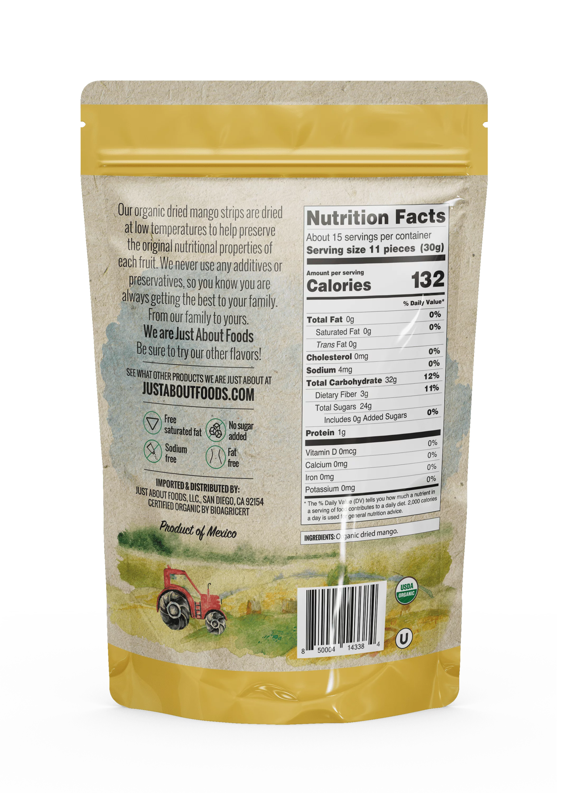 Just About Foods Organic Dried Mango Organic, Healthy Snack Gluten-free, Non-GMO, Paleo & Kosher Certified, Soft and Chewy, 1 LB, Single Ingredient