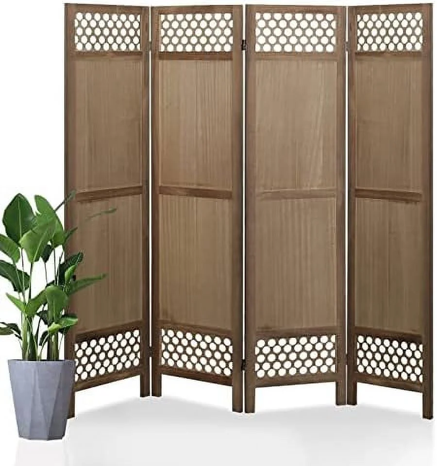 SJOINMB 4 Panel Louver Room Divider  5.6ft Tall Wood Partition Room Dividers and Folding Privacy Screens  Freestanding Room Separators Divider Wall  Natural