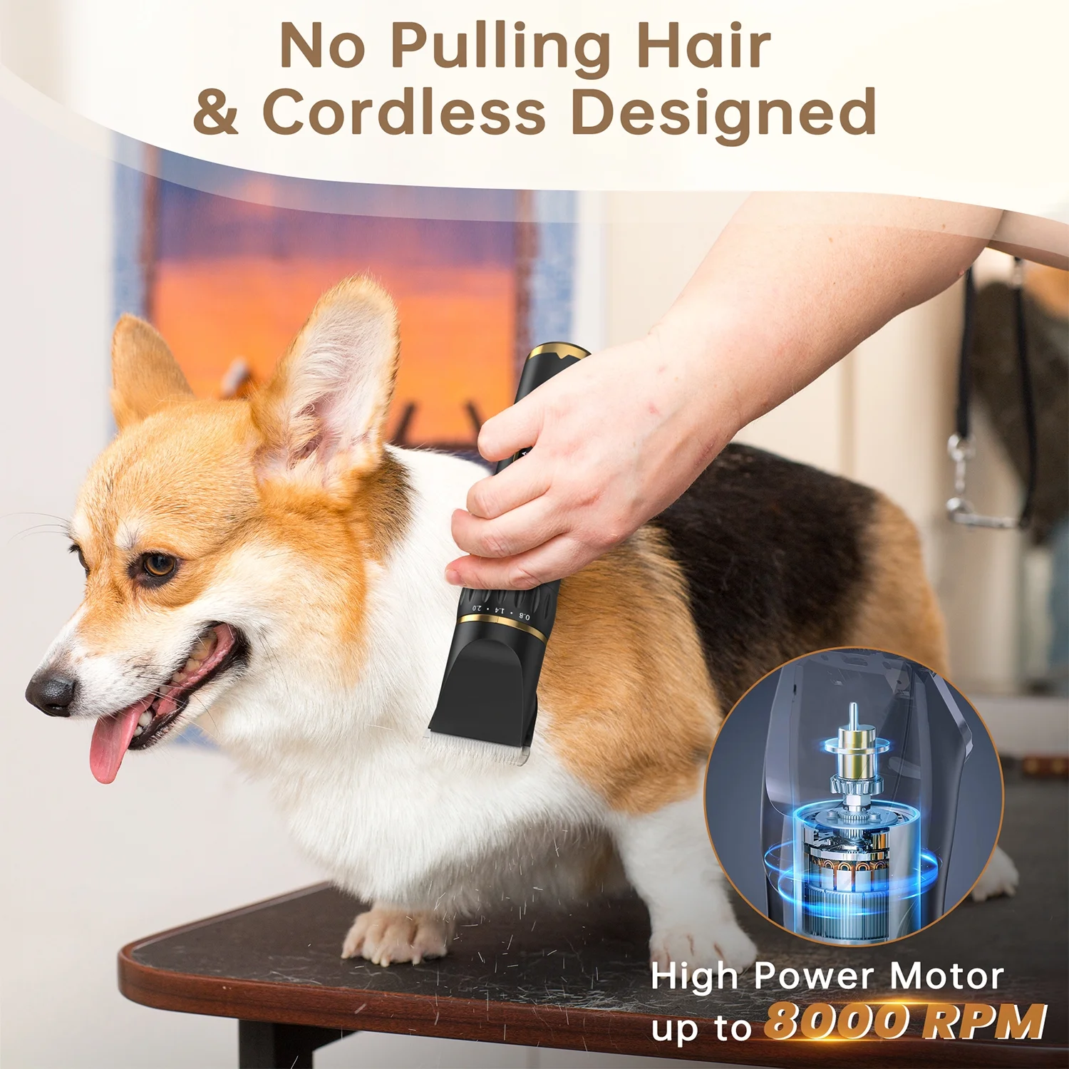 Dog Clippers Grooming Kit, Rechargeable Cordless Pet Hair Clipper Trimmer Shaver, 3-Speed Low Noise Electric Pets Tools with LCD Display, Scissor, 6 Comb Guides for Thick Coats Dogs Cats Animals