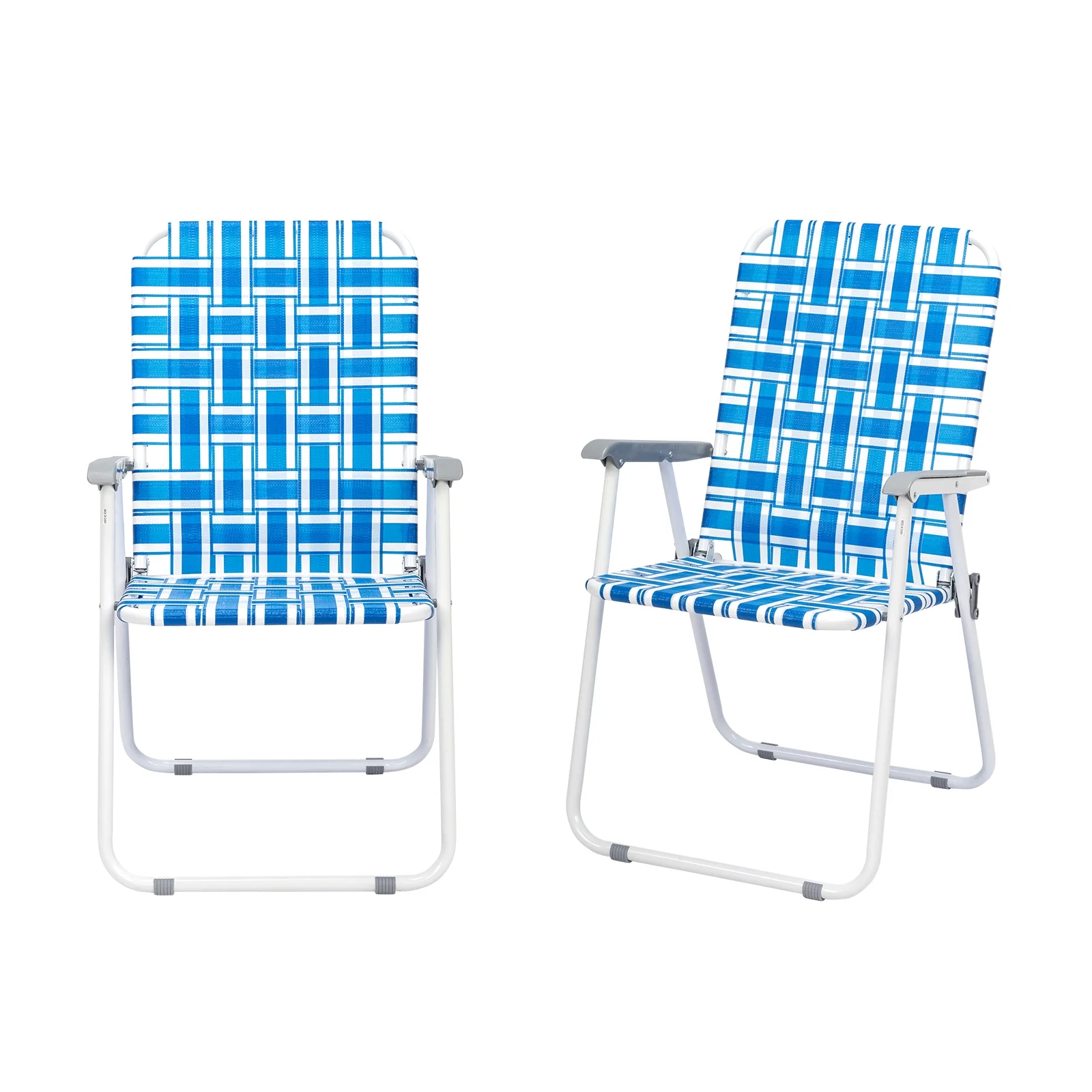 Patio Lawn Folding Beach Chairs Set of 2 Blue & White Strip