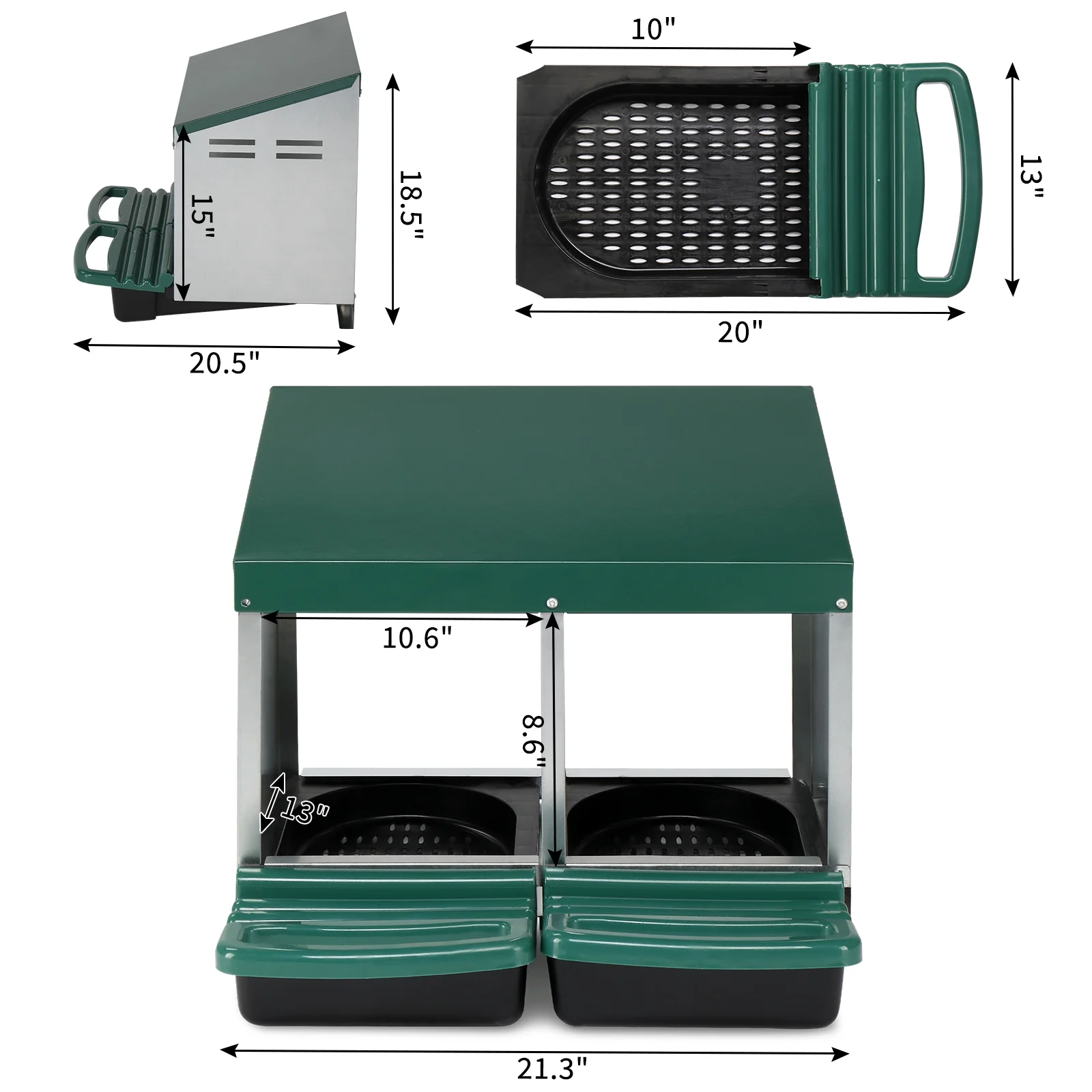 2 Compartment Roll Out Chicken Nesting Box with Plastic Basket, Easy Egg Collection, Durable Chicken Coop Solution, Green