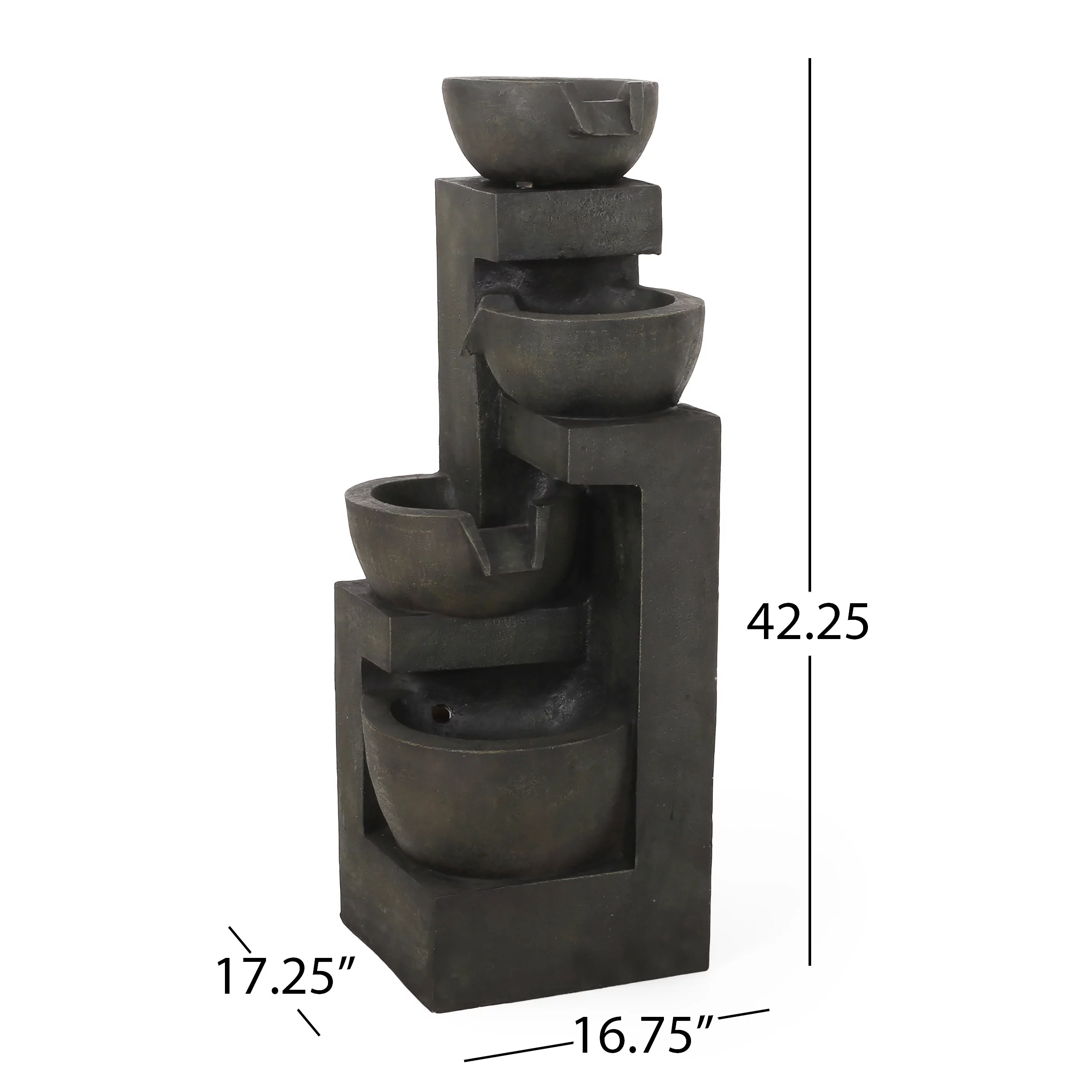 GDF Studio Clinch Outdoor Modern 3 Tier Fountain, Dark Gray