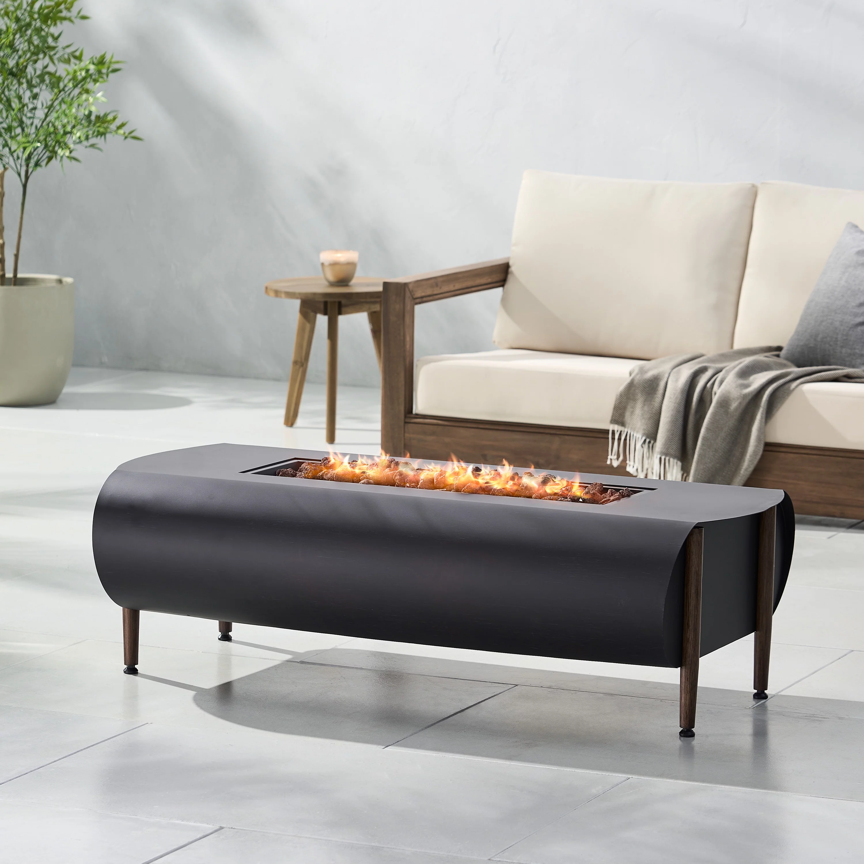 Jesse Resin Outdoor 50,000 BTU Rectangular Fire Pit (No Tank Holder), Dark Gray and Wood Pattern