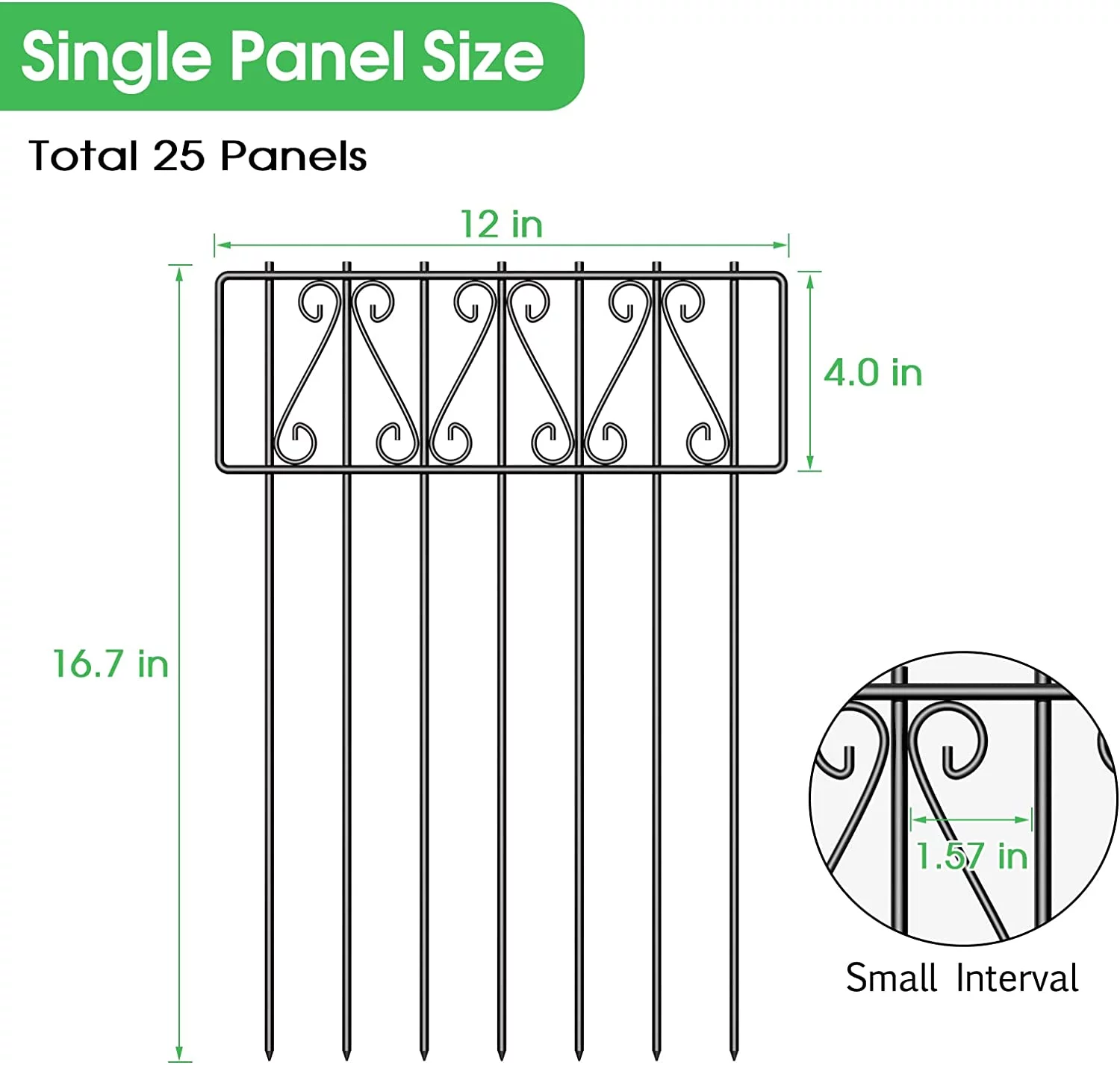 25 Pack Animal Barrier Fence, 16.7 Inch(H) X 27 Ft(L) Barrier Bottom Fence, Rustproof Metal Decorative Garden Fence