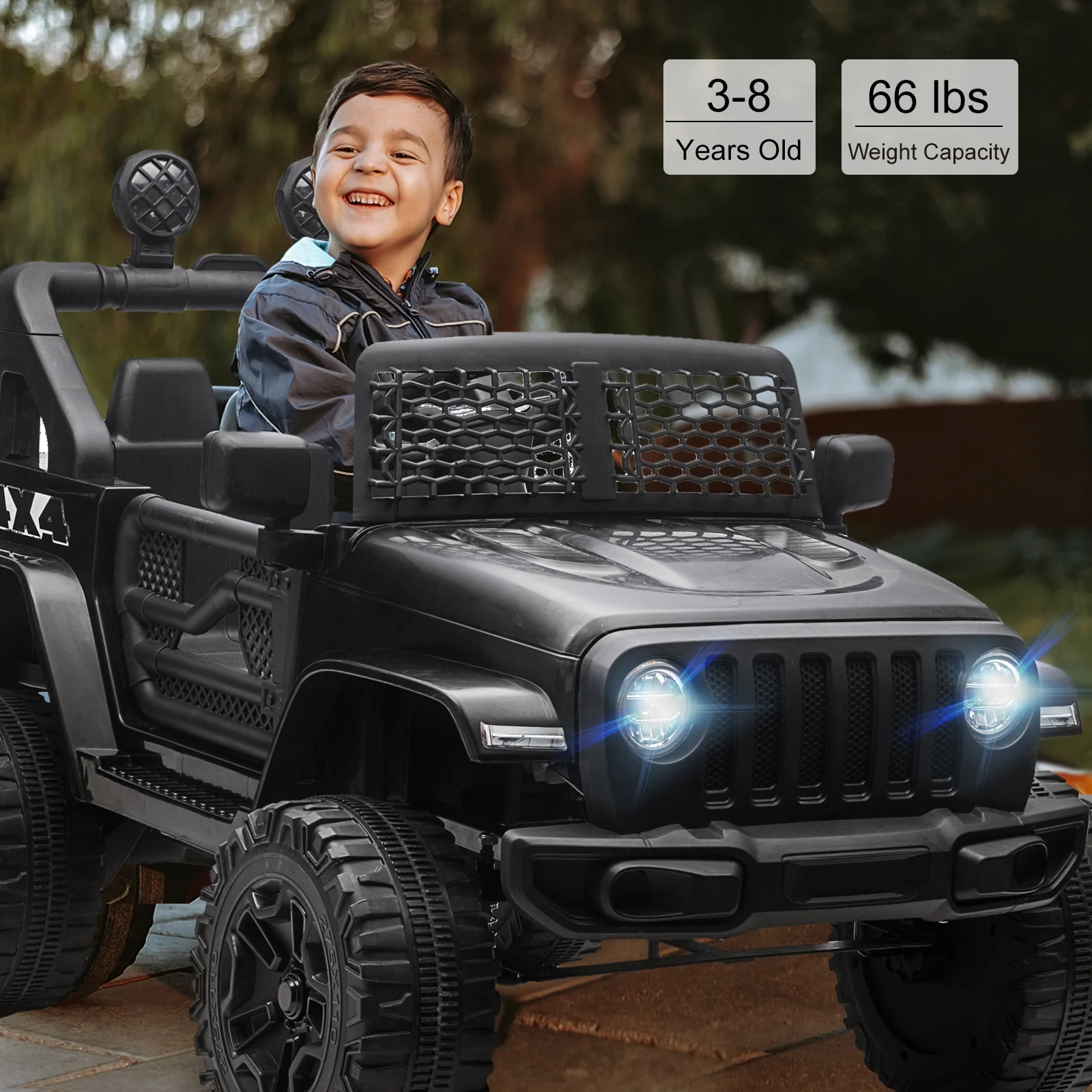 JOINATRE 12V Kids Ride On Car Truck, Battery Power Electric Car for Kids w/Parent Remote Control, 3 Speeds Ride on Toys with Suspension, LED Lights, Double Open Doors for Boys Girls Age 3-8 Yrs old