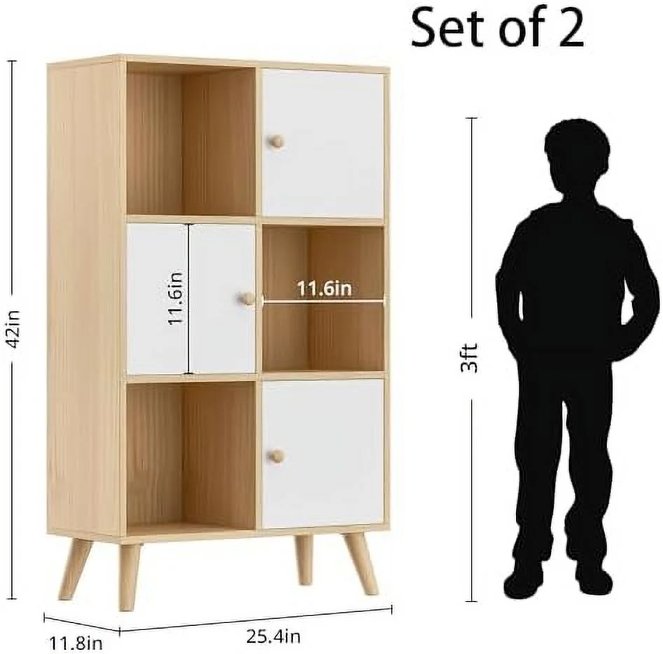 TJCGDTY Brown and White 6 Cube   Organizer  12 Cube Wooden Cubby Display  Bookcase  3-Tier  Bookshelf with Doors