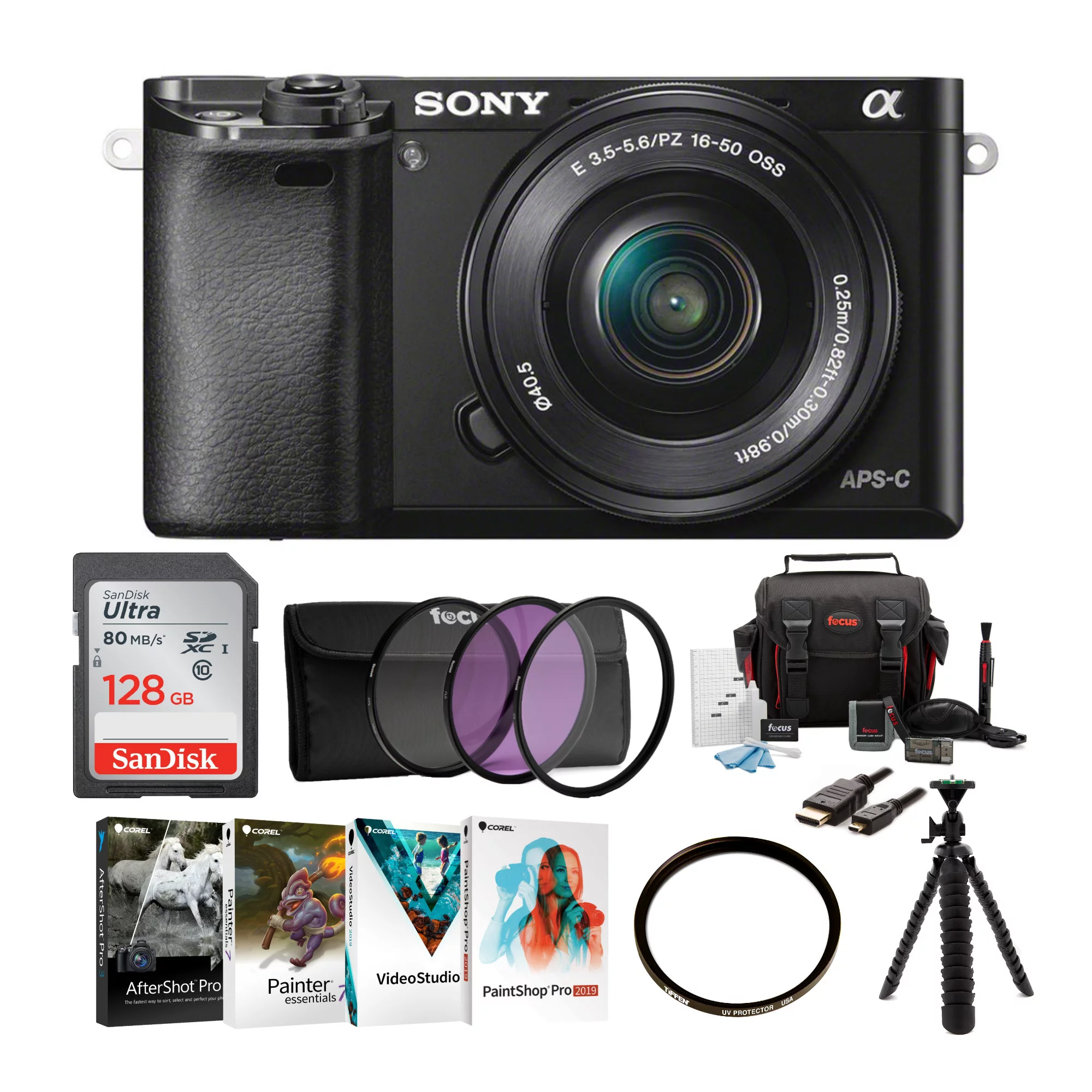 Sony Alpha ZV-E10 APS-C Mirrorless Vlog Camera with 16-50mm Lens (Black) and 128GB SD Card Bundle